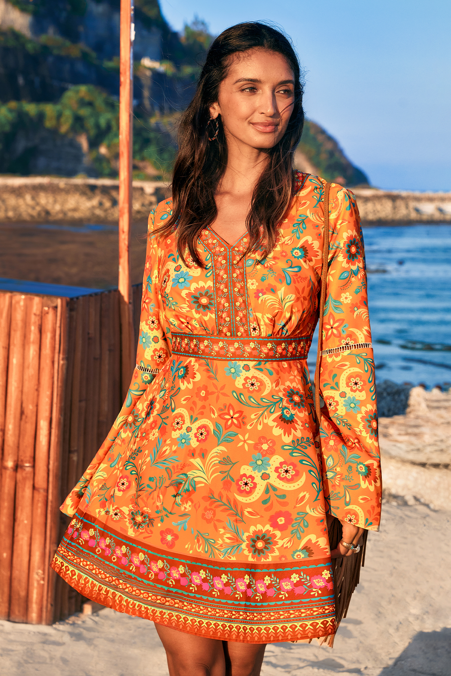 Cupshe Retro Nights Floral Mini Dress In Orange