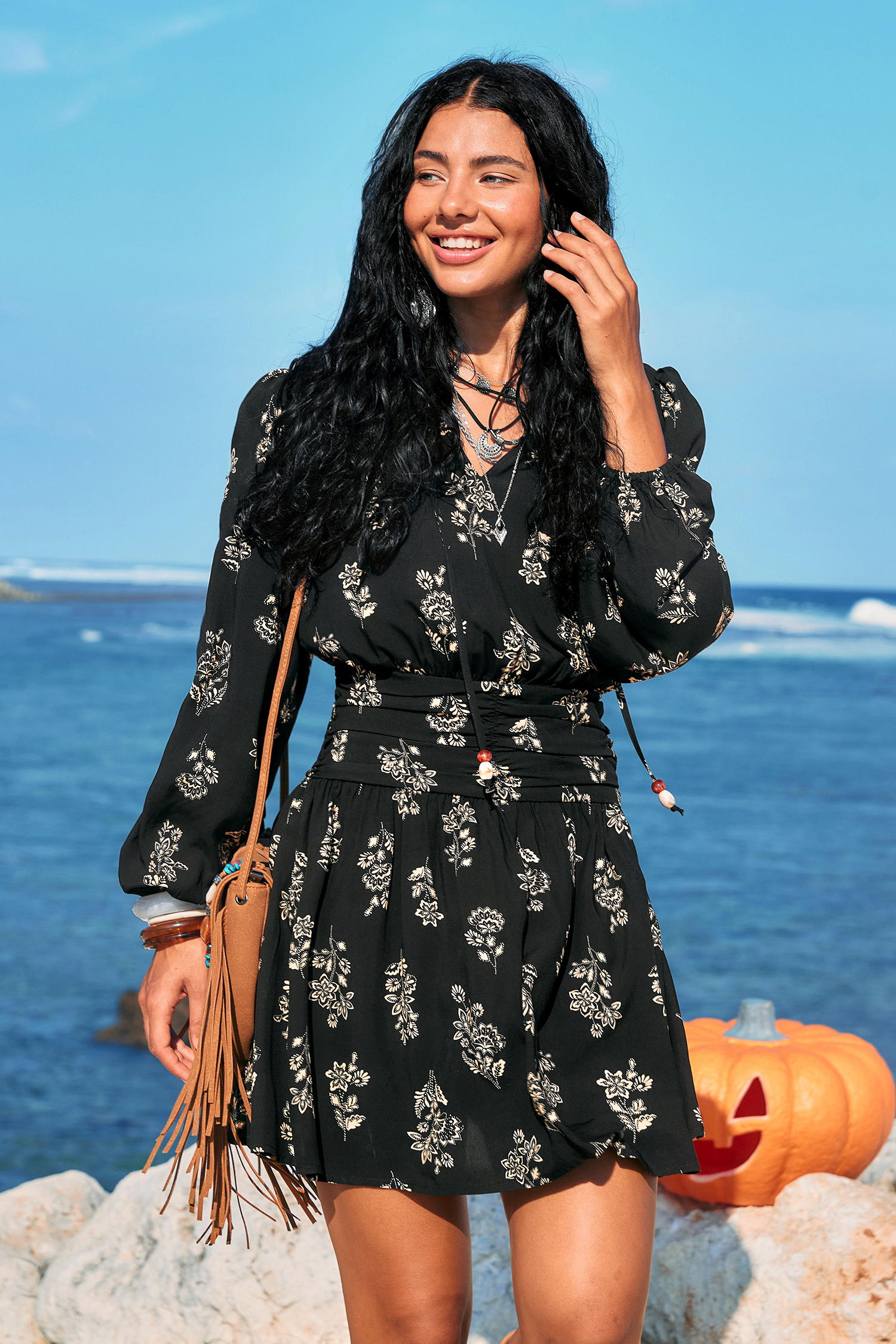 Cupshe Enchanted Evening Floral Mini Dress In Black