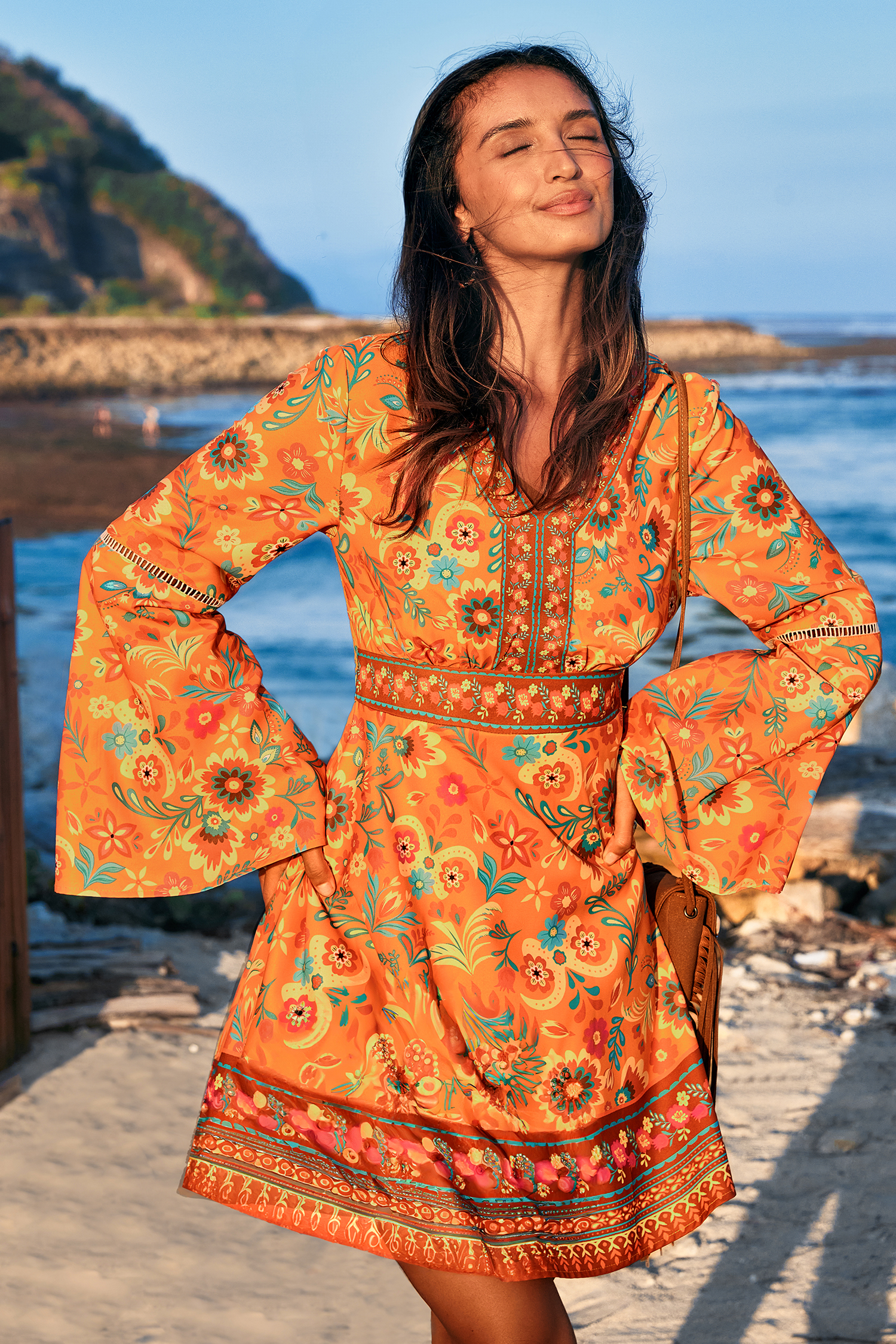 Cupshe Retro Nights Floral Mini Dress In Orange