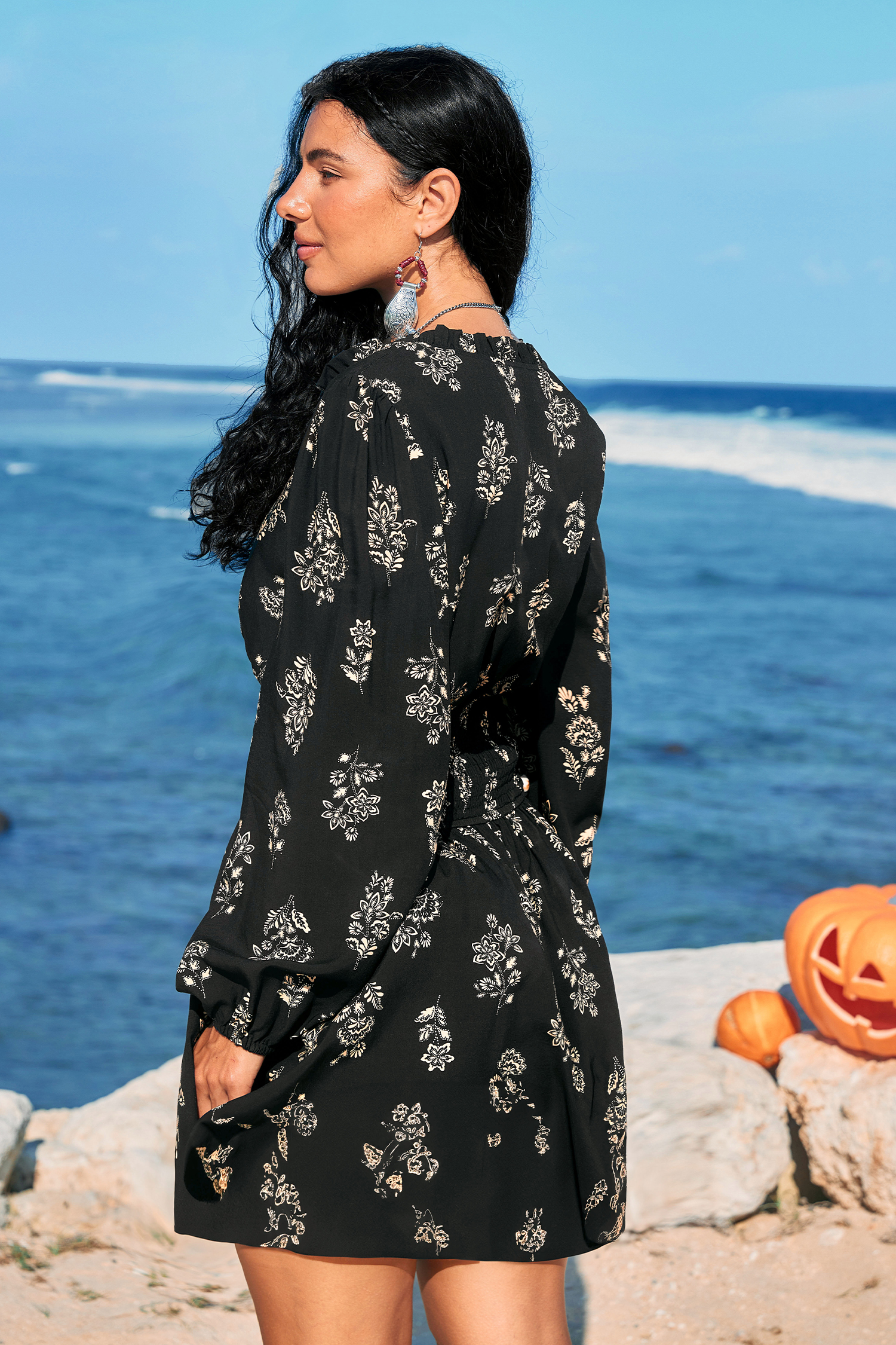 Cupshe Enchanted Evening Floral Mini Dress In Black