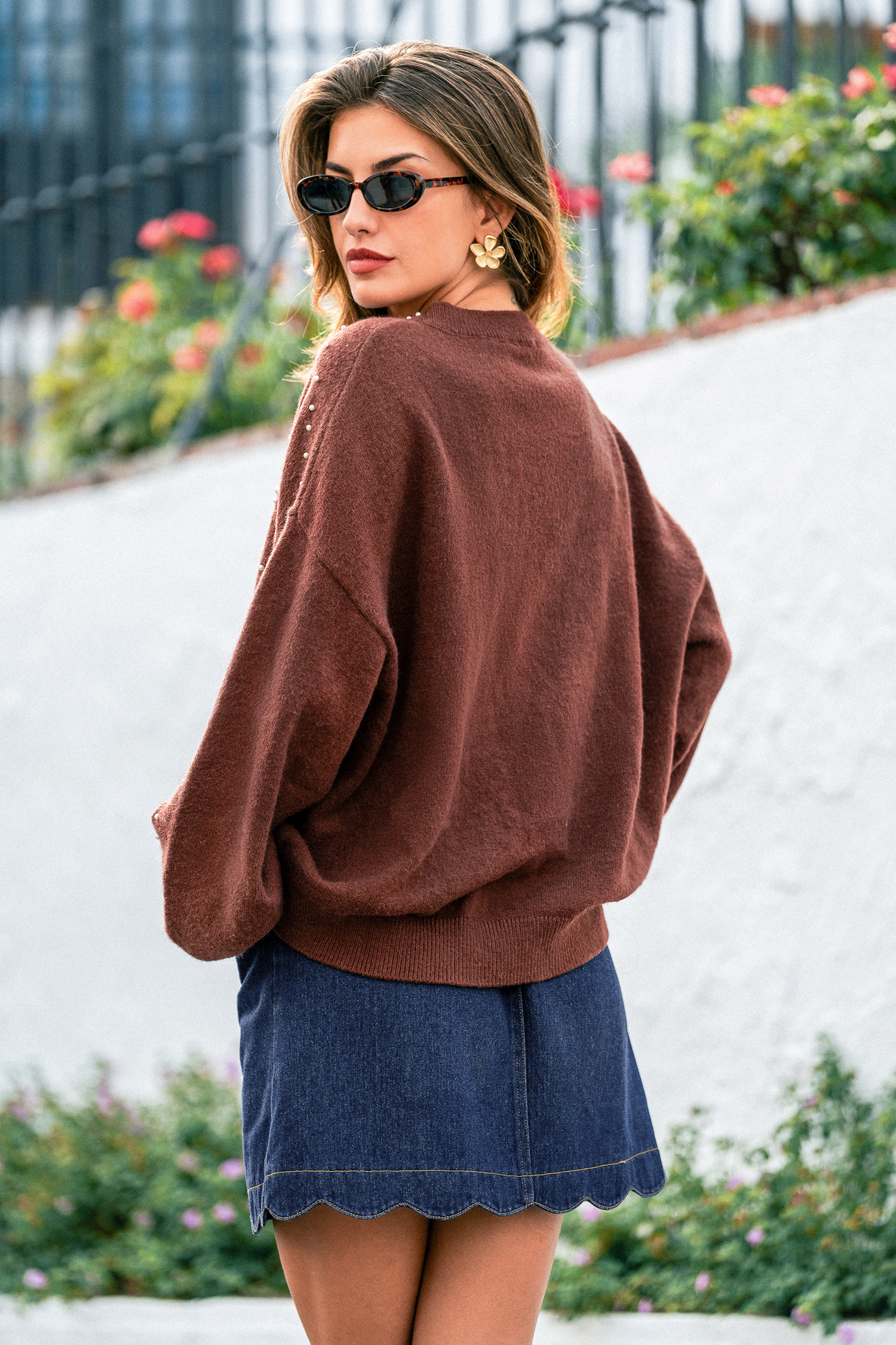 Cupshe Lustrous Edge Brown Sweater