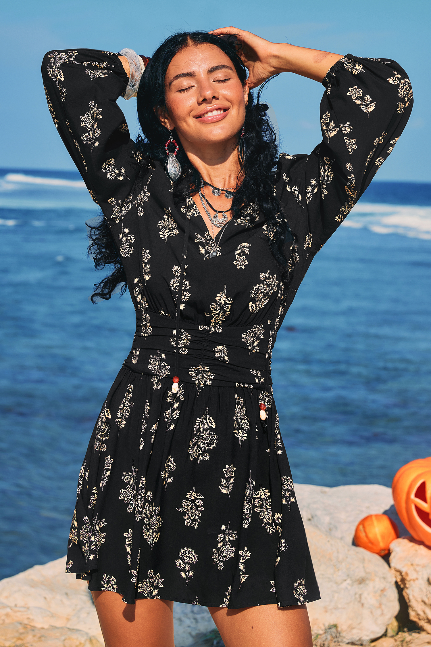 Cupshe Enchanted Evening Floral Mini Dress In Black