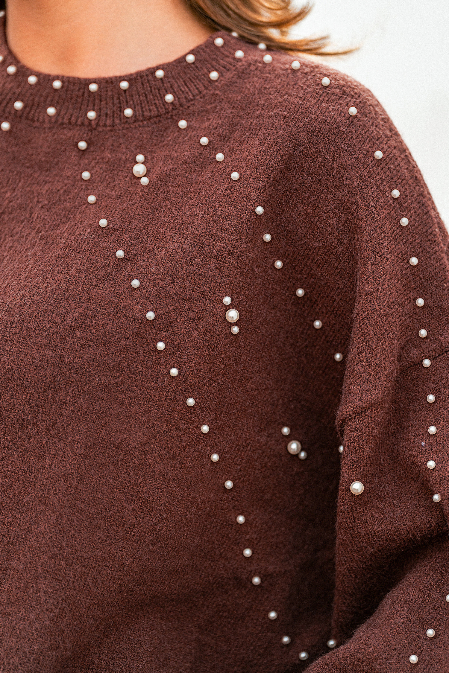 Cupshe Lustrous Edge Brown Sweater