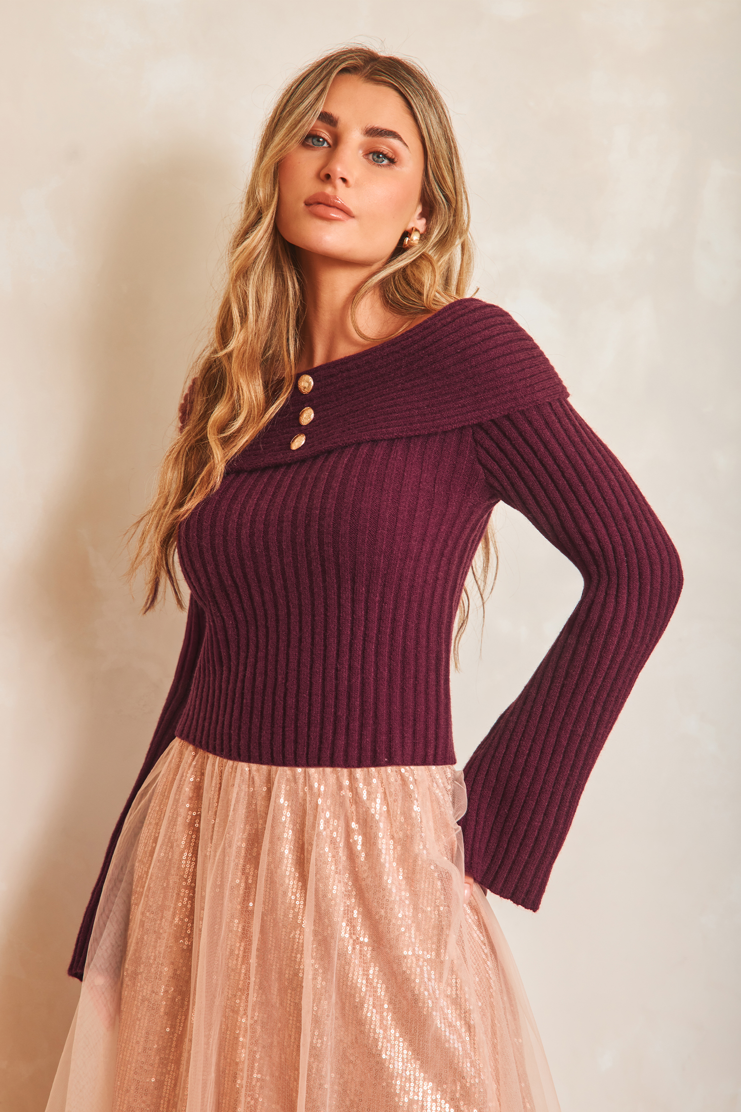 Cupshe Cherry Wine Red Sweater