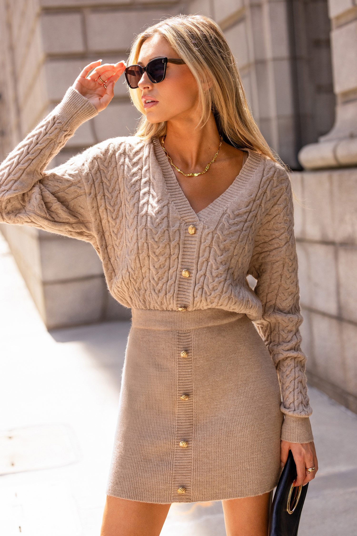 Subtle Glow Beige Mini Sweater Dress