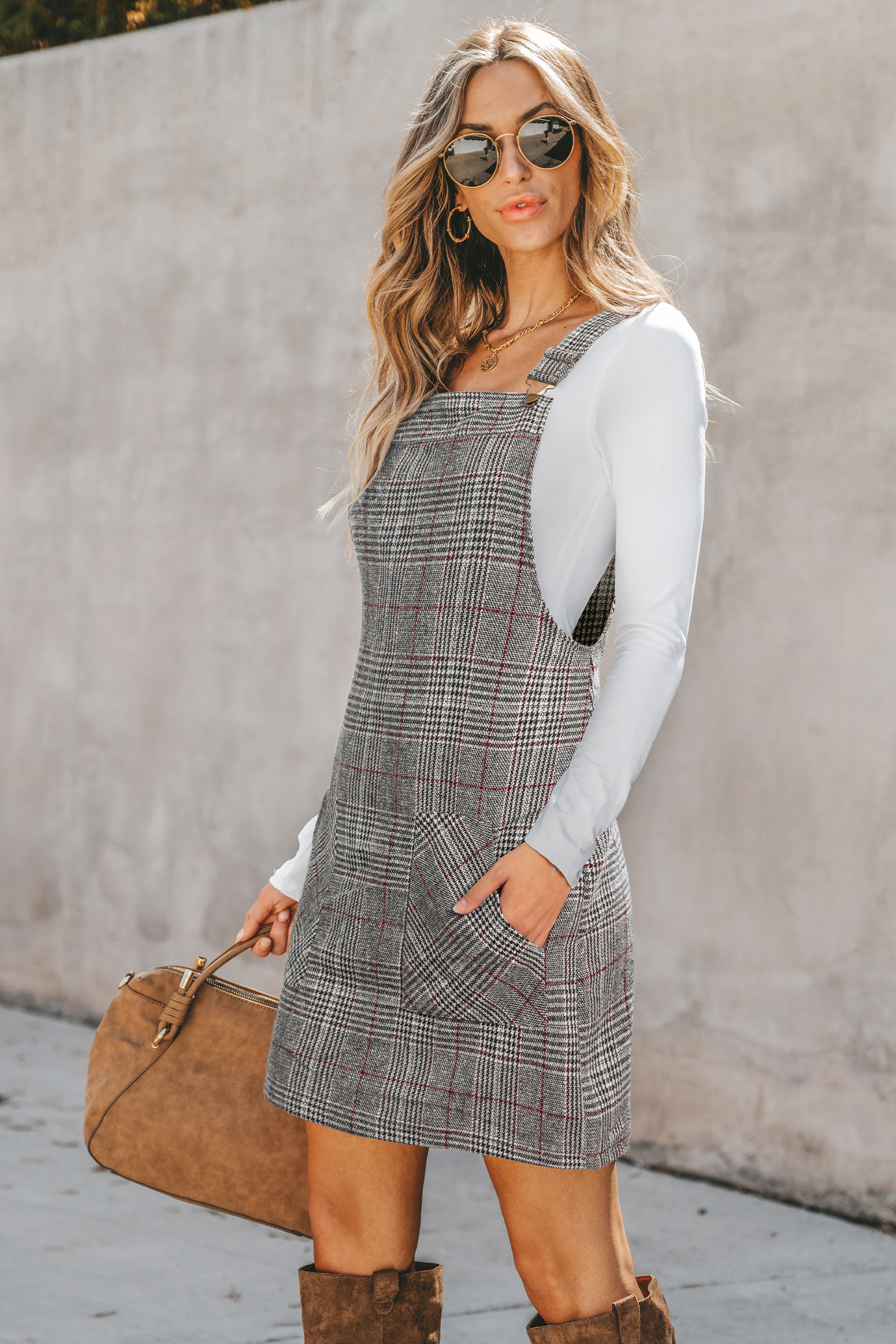 Cupshe Study Break Plaid Mini Dress In Gray