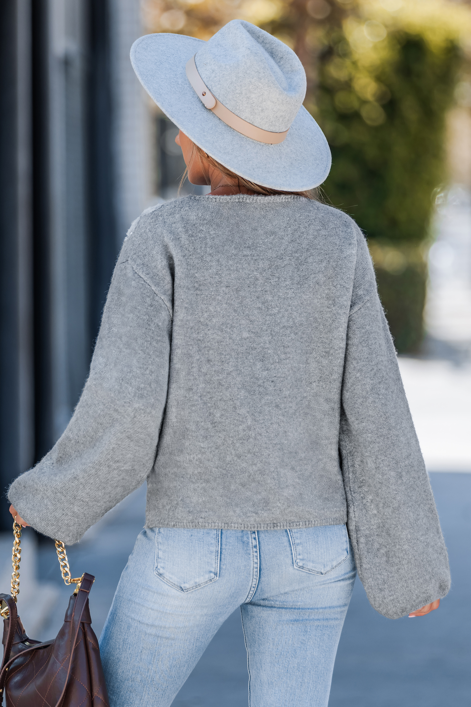 Cupshe Mist & Bloom Grey Sweater