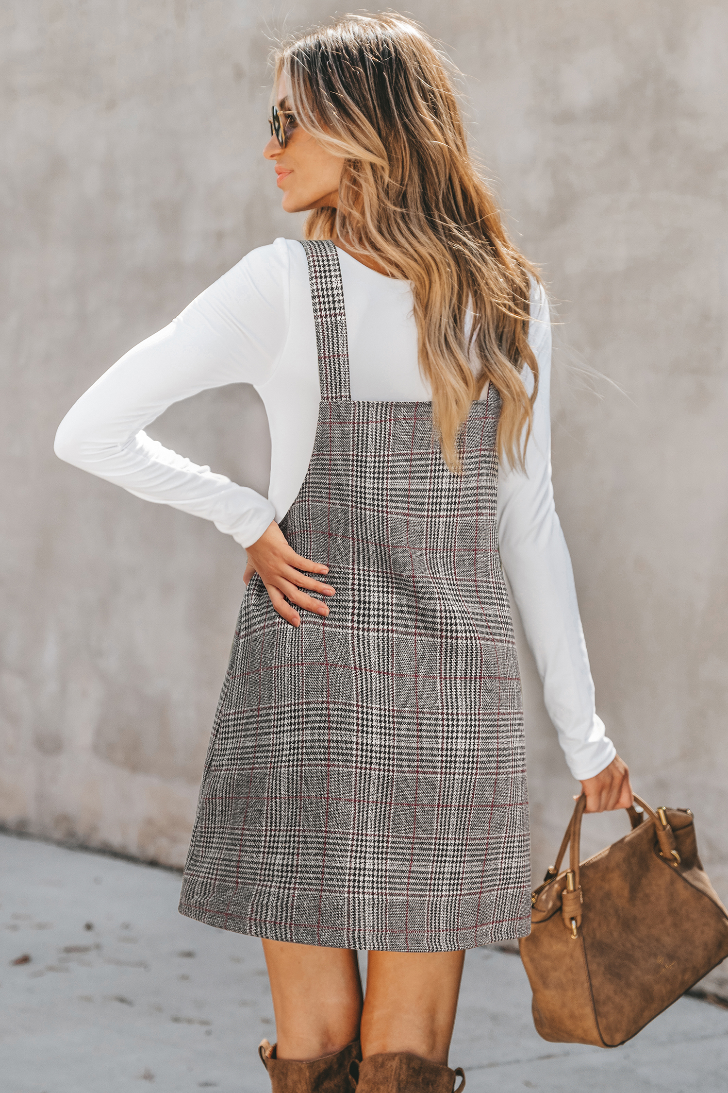 Cupshe Study Break Plaid Mini Dress In Gray