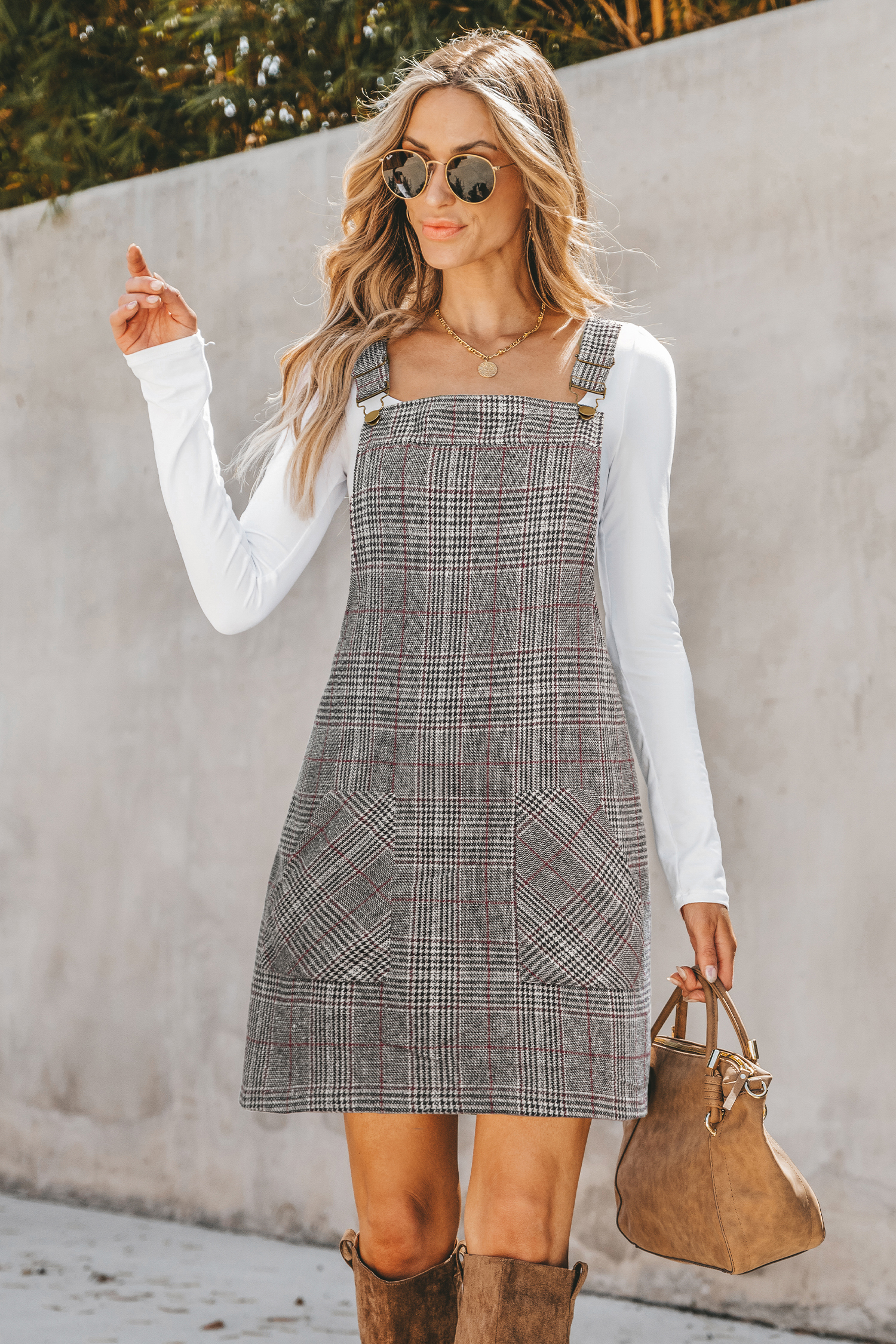 Cupshe Study Break Plaid Mini Dress In Gray