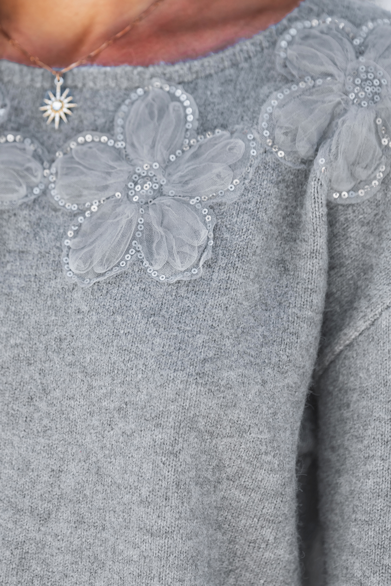Cupshe Mist & Bloom Grey Sweater