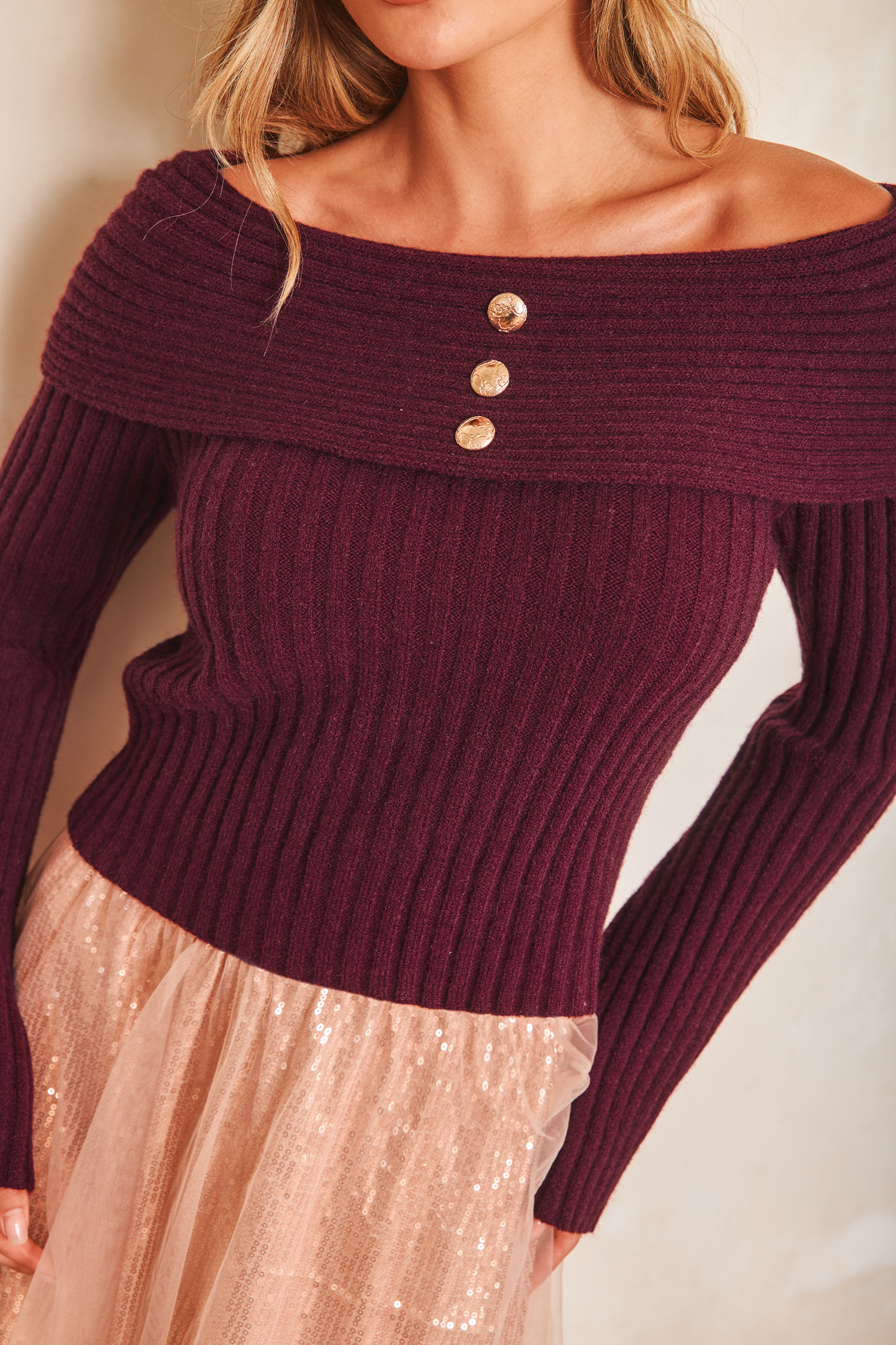 Cupshe Cherry Wine Red Sweater