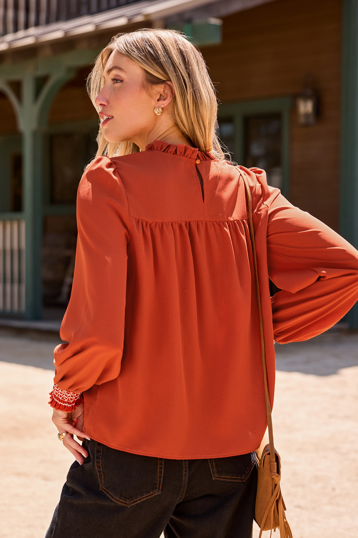 Cupshe Leaves & Lattes Orange Top In Brown