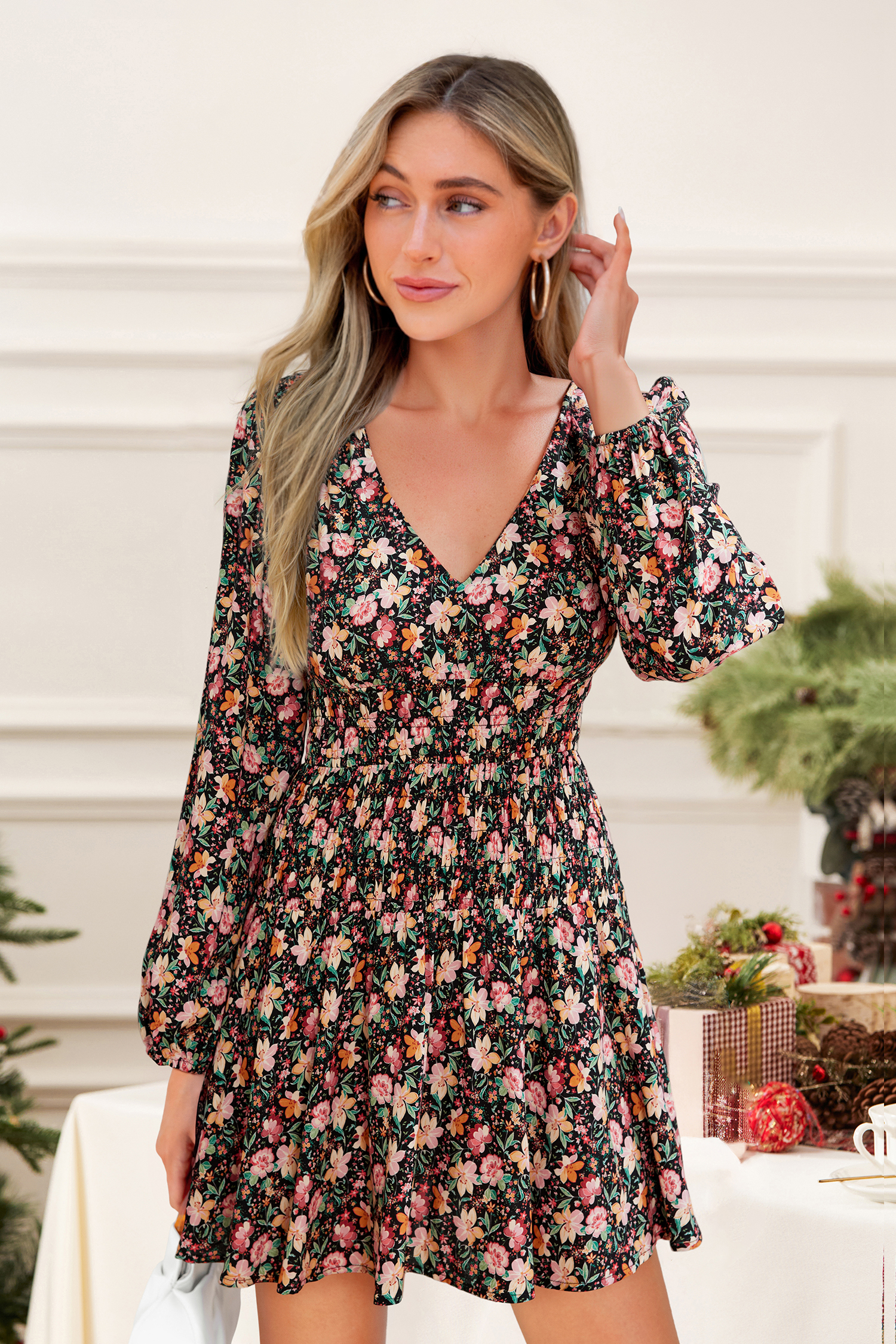 Garden Shadow Floral Mini Dress