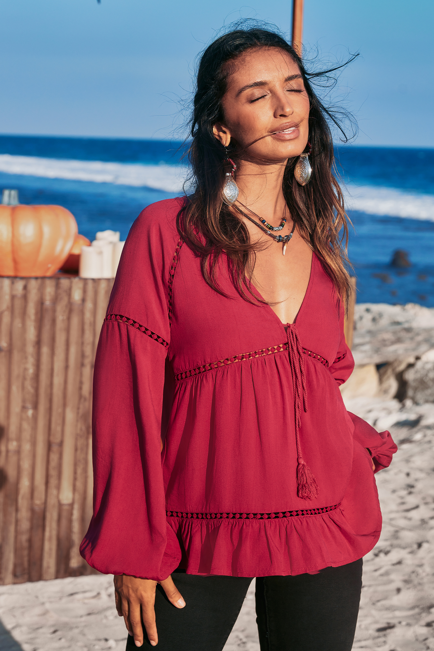 Cupshe Fall Berry Red Top