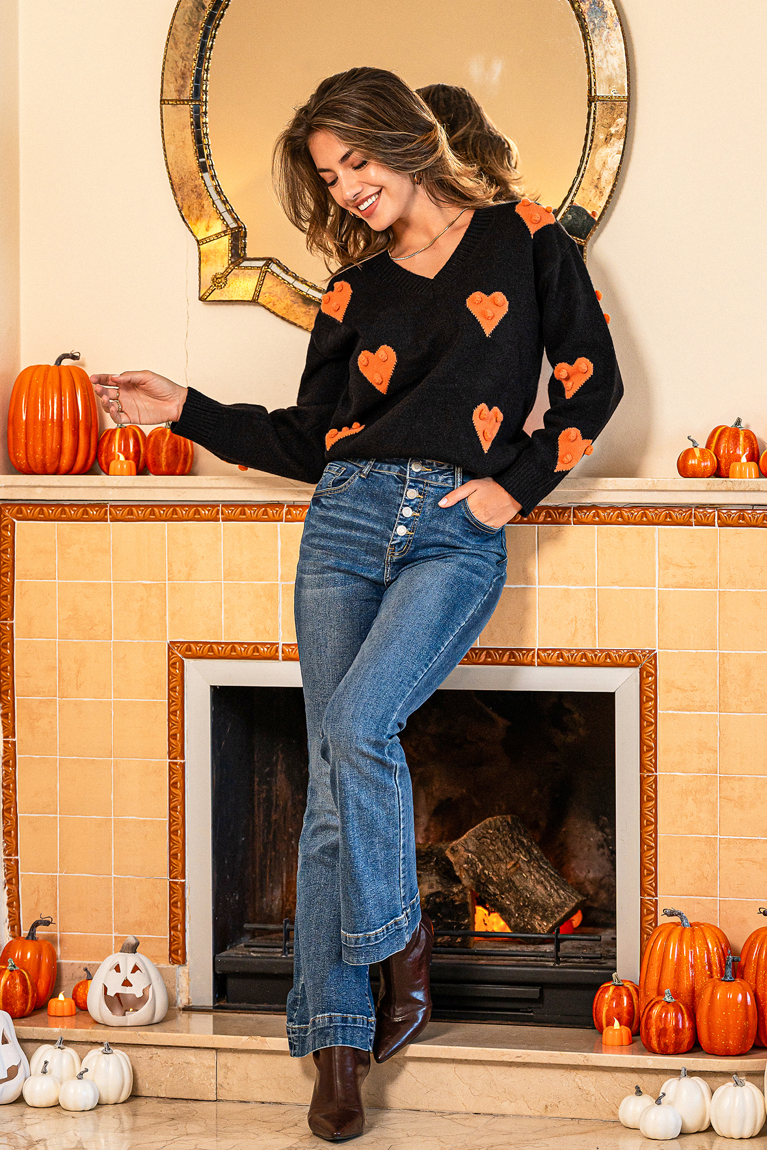 Cupshe From The Heart Black Sweater In Black