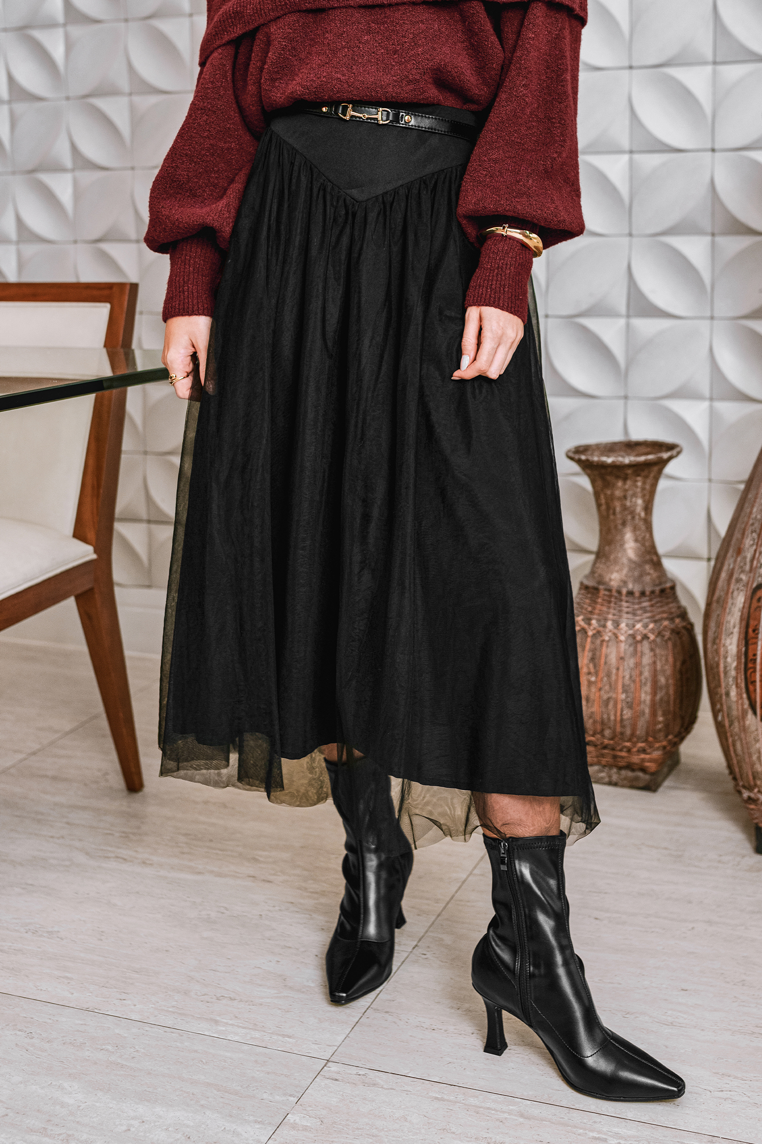 Falda midi negra Starry Nights