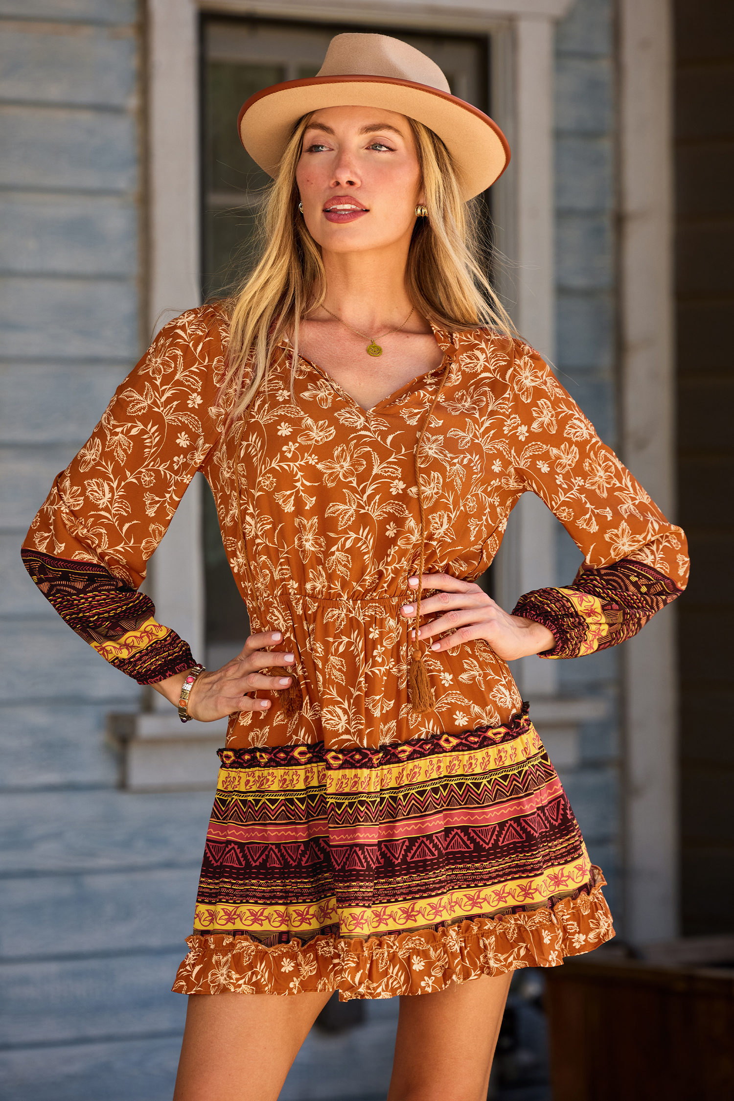 Sunset Blooms Floral Mini Dress