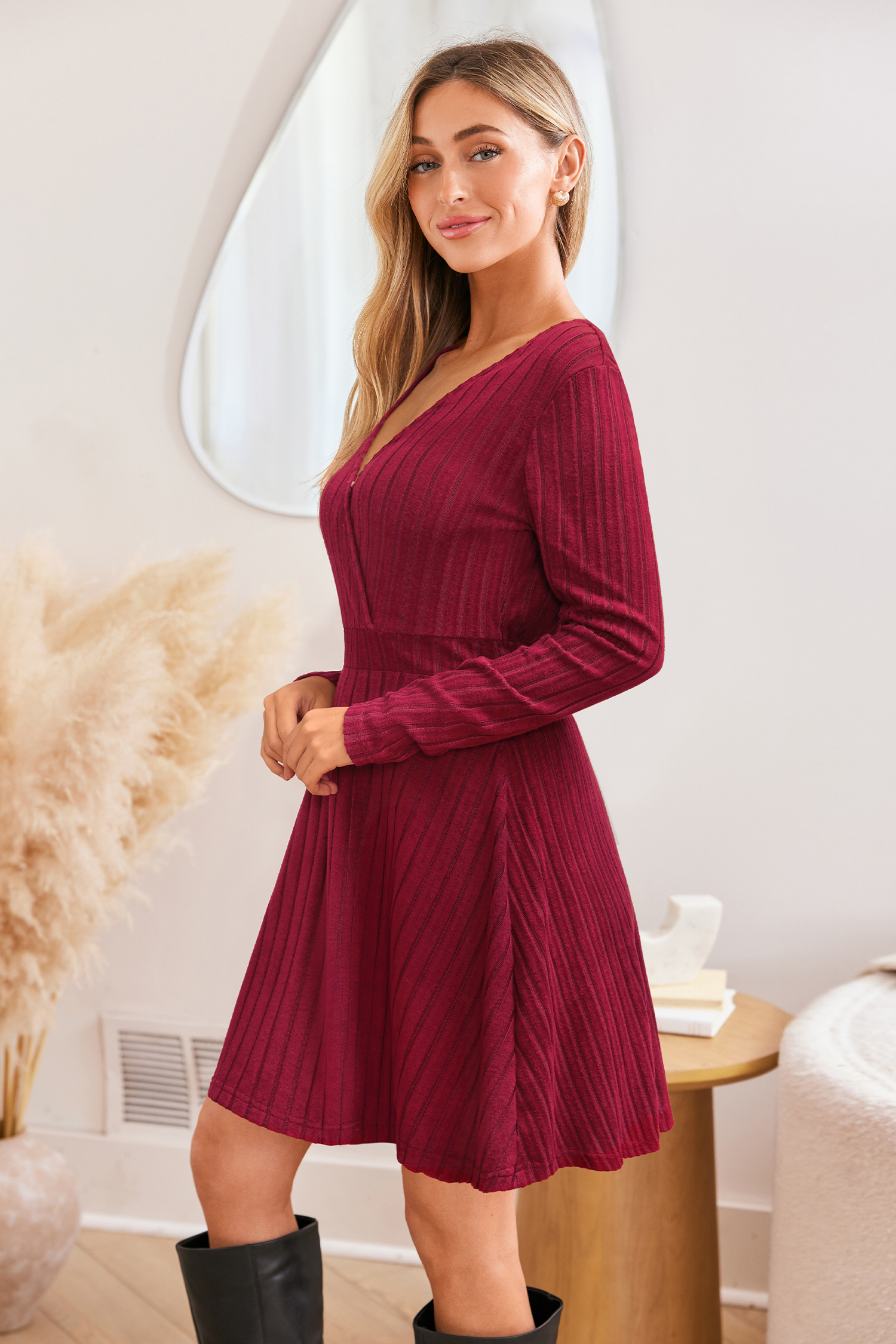 Cupshe Autumn Berry Red Mini Dress In Burgundy
