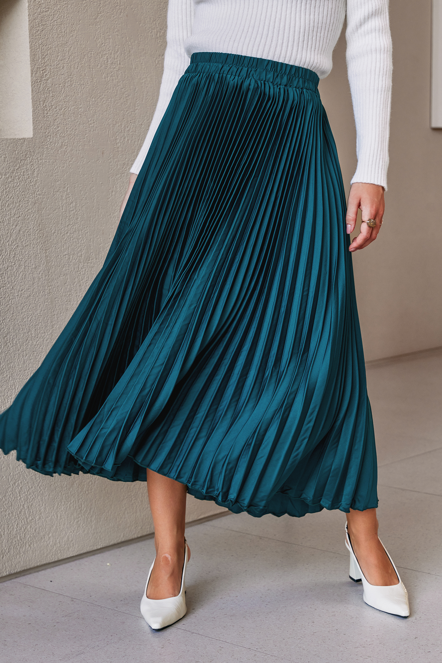 Jupe verte plissée taille élastique