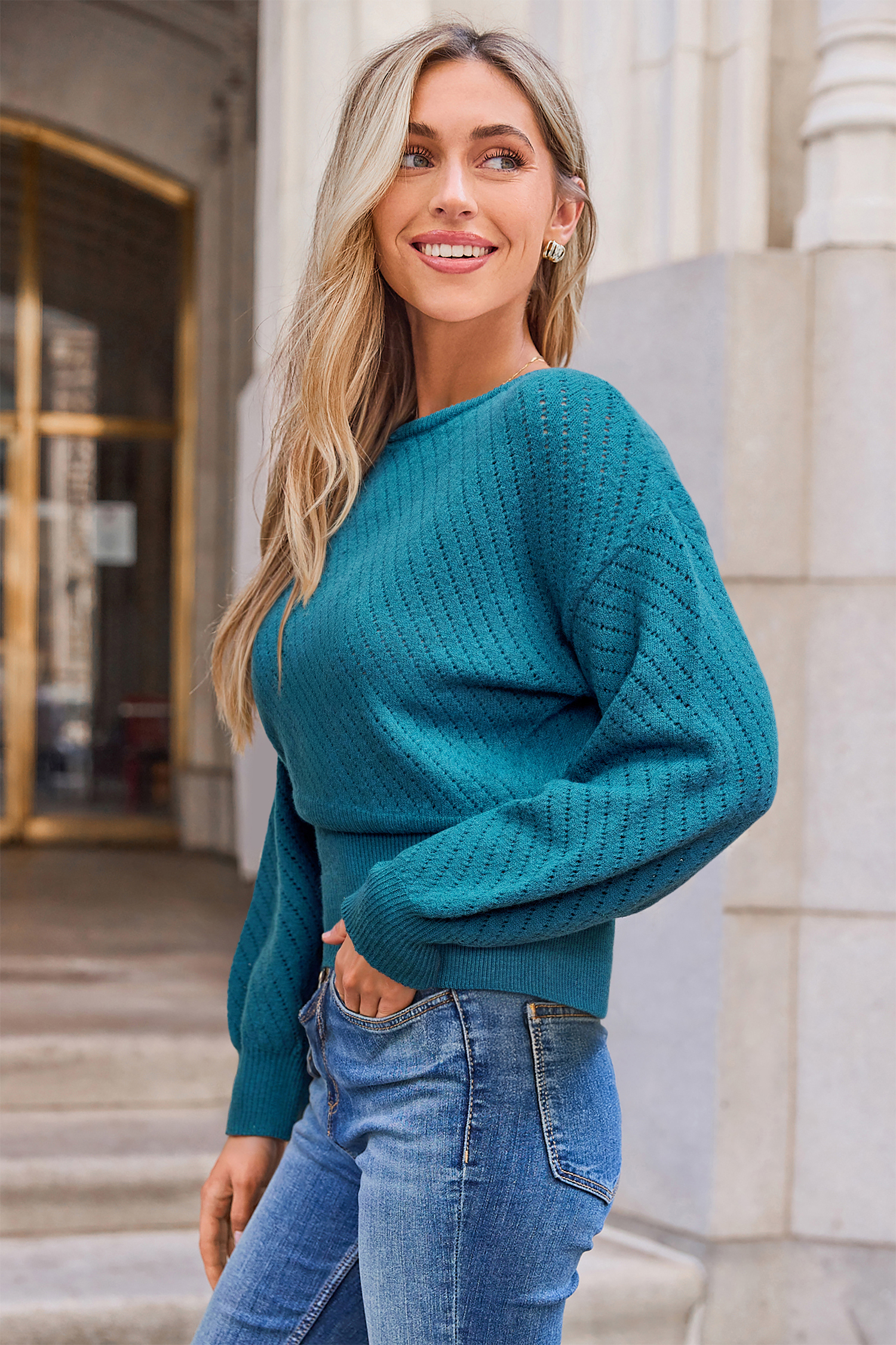 Cupshe Never Too Late Blue Sweater In Blue