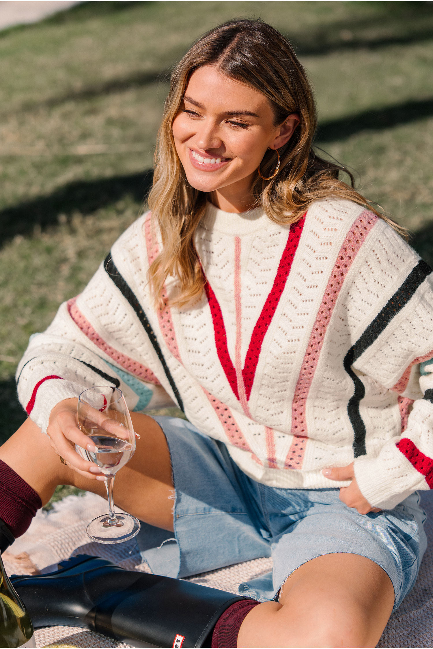 Cupshe Vivid Spectrum Colorblock Sweater In White