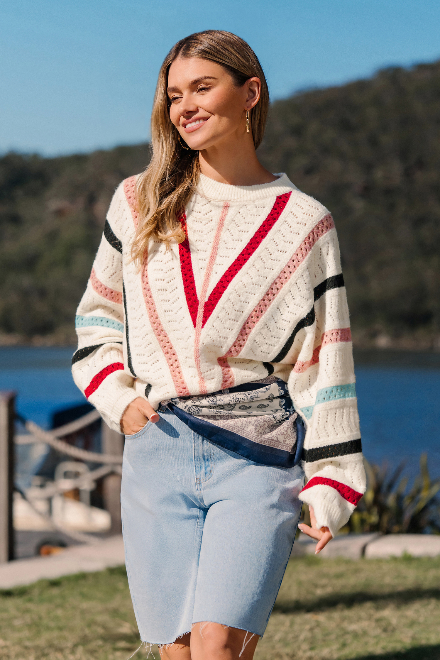 Cupshe Vivid Spectrum Colorblock Sweater In White