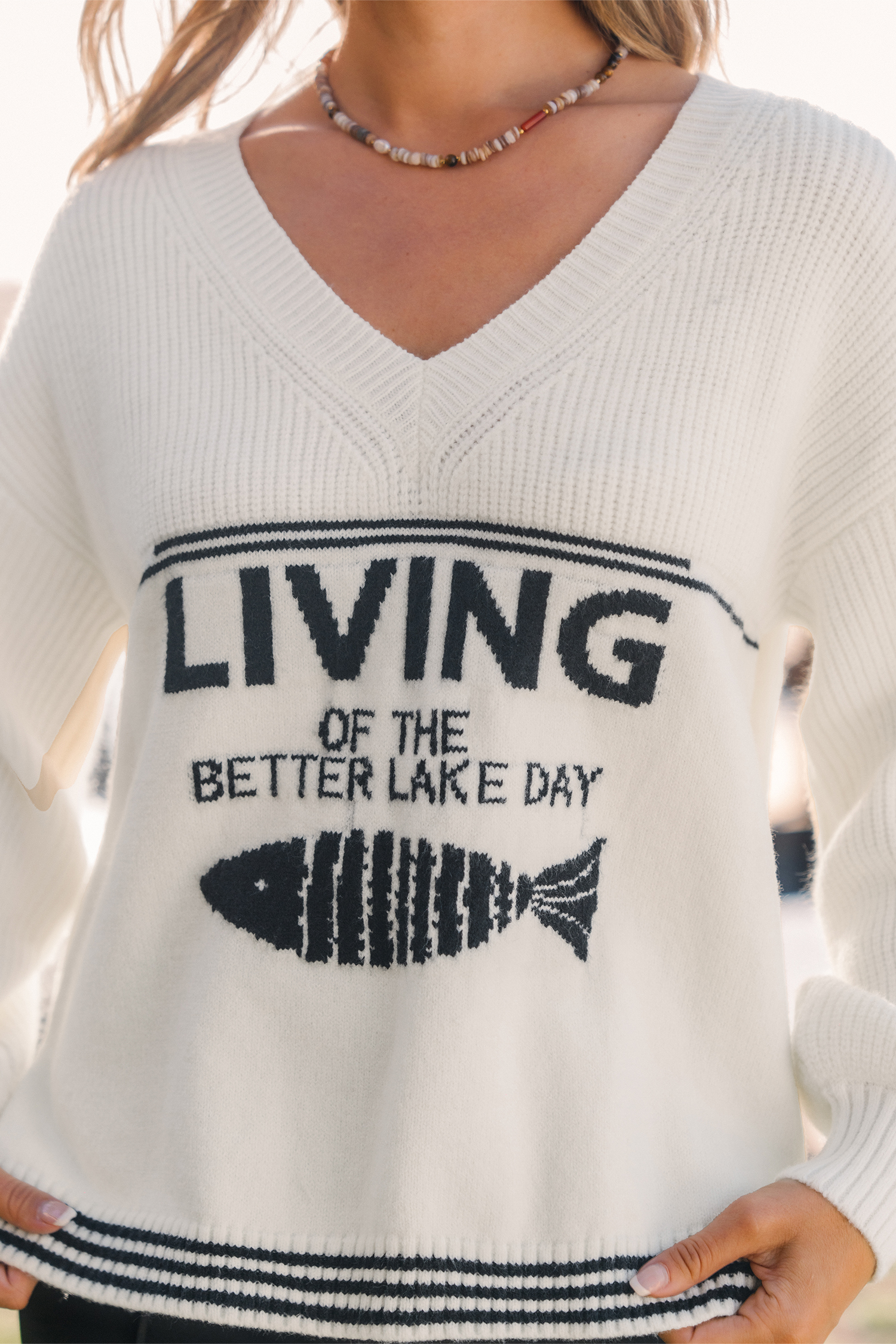 Cupshe Catch Of The Day Sweater Two-toned Sweater