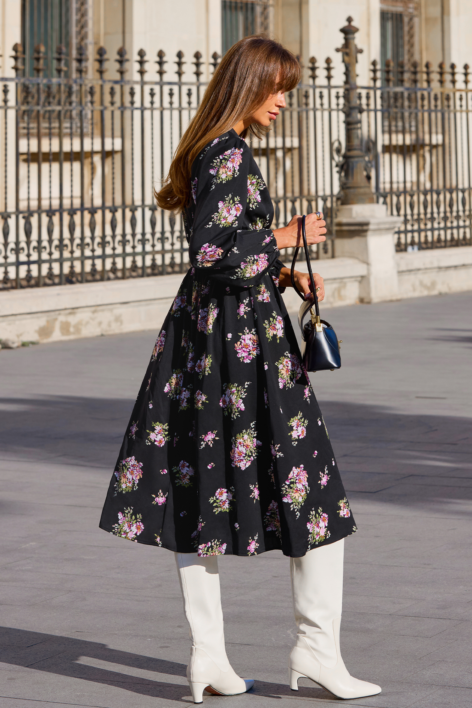 Cupshe Window Shopping Floral Midi Dress In Black