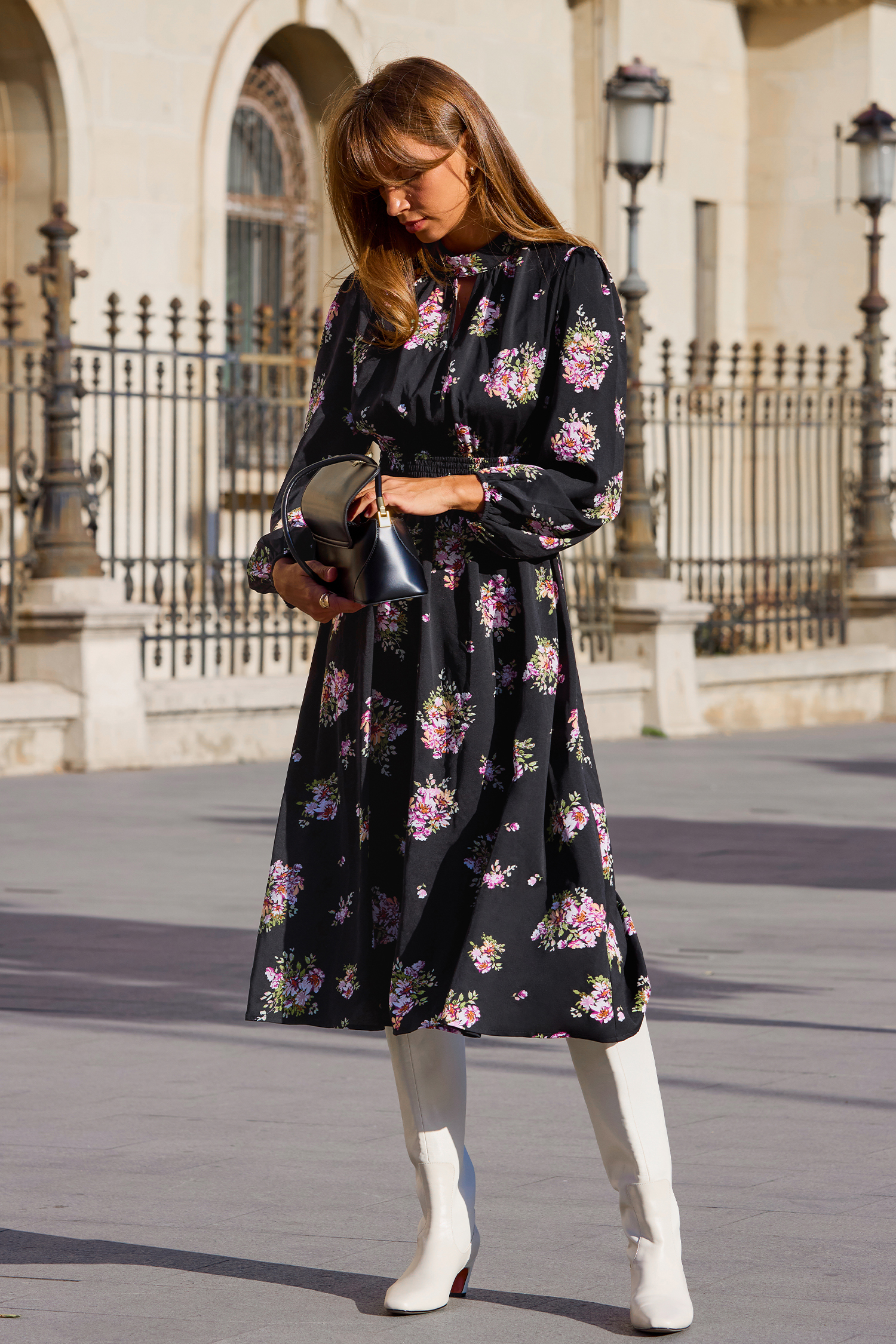 Cupshe Window Shopping Floral Midi Dress In Black
