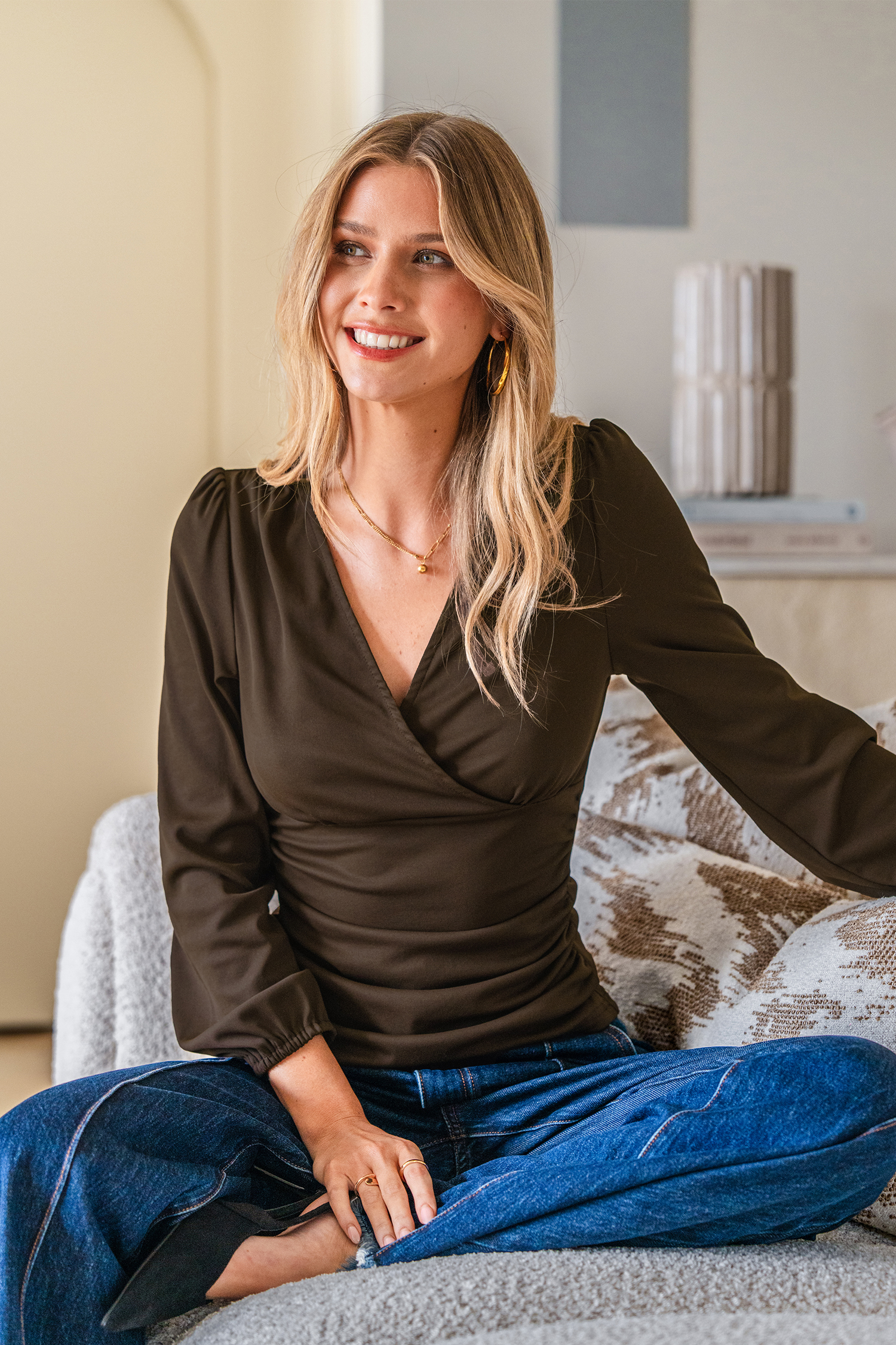 Top marron col surplis