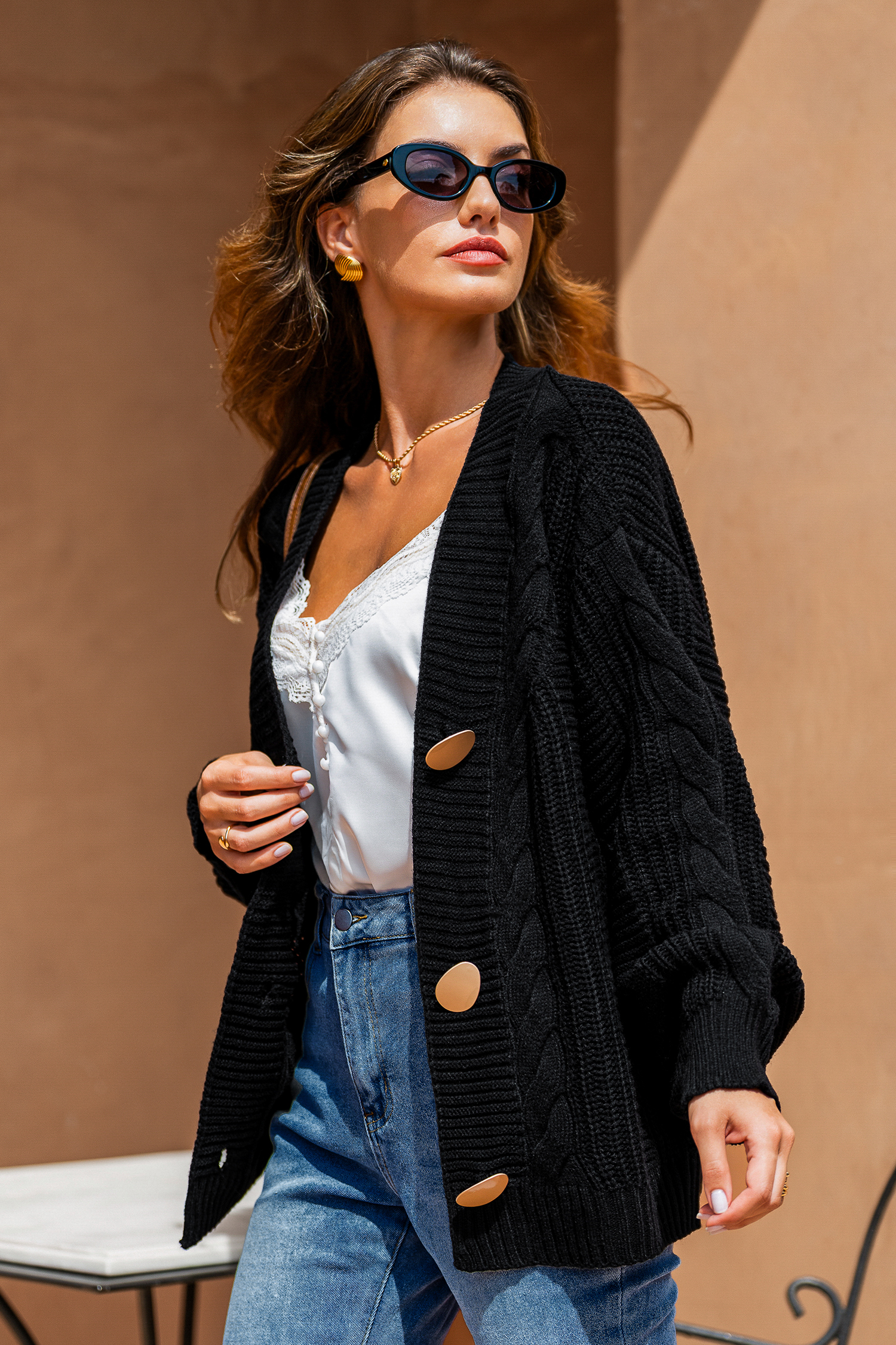 Cupshe Big Hug Black Cardigan In Multi