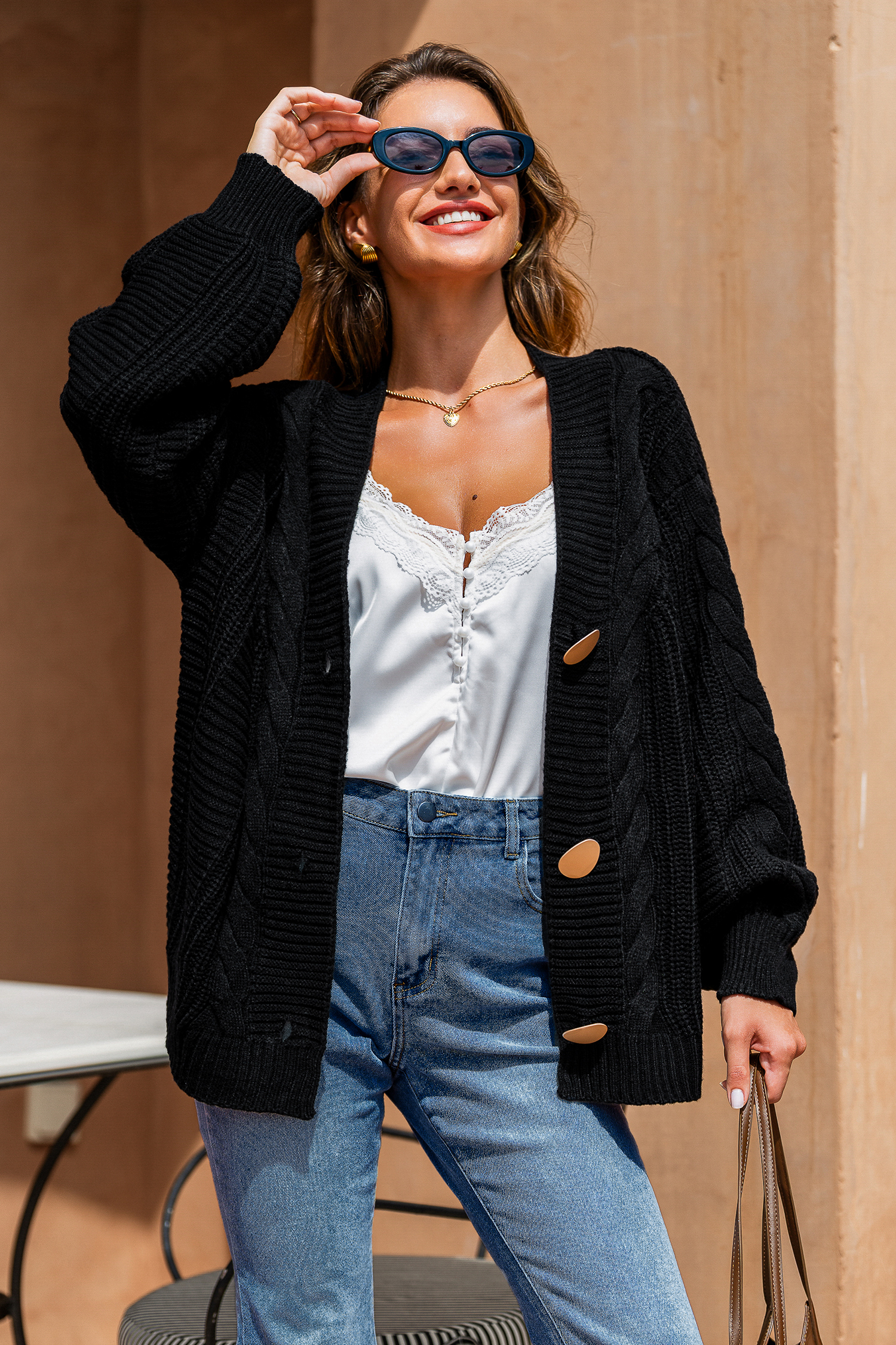 Cupshe Big Hug Black Cardigan In Multi