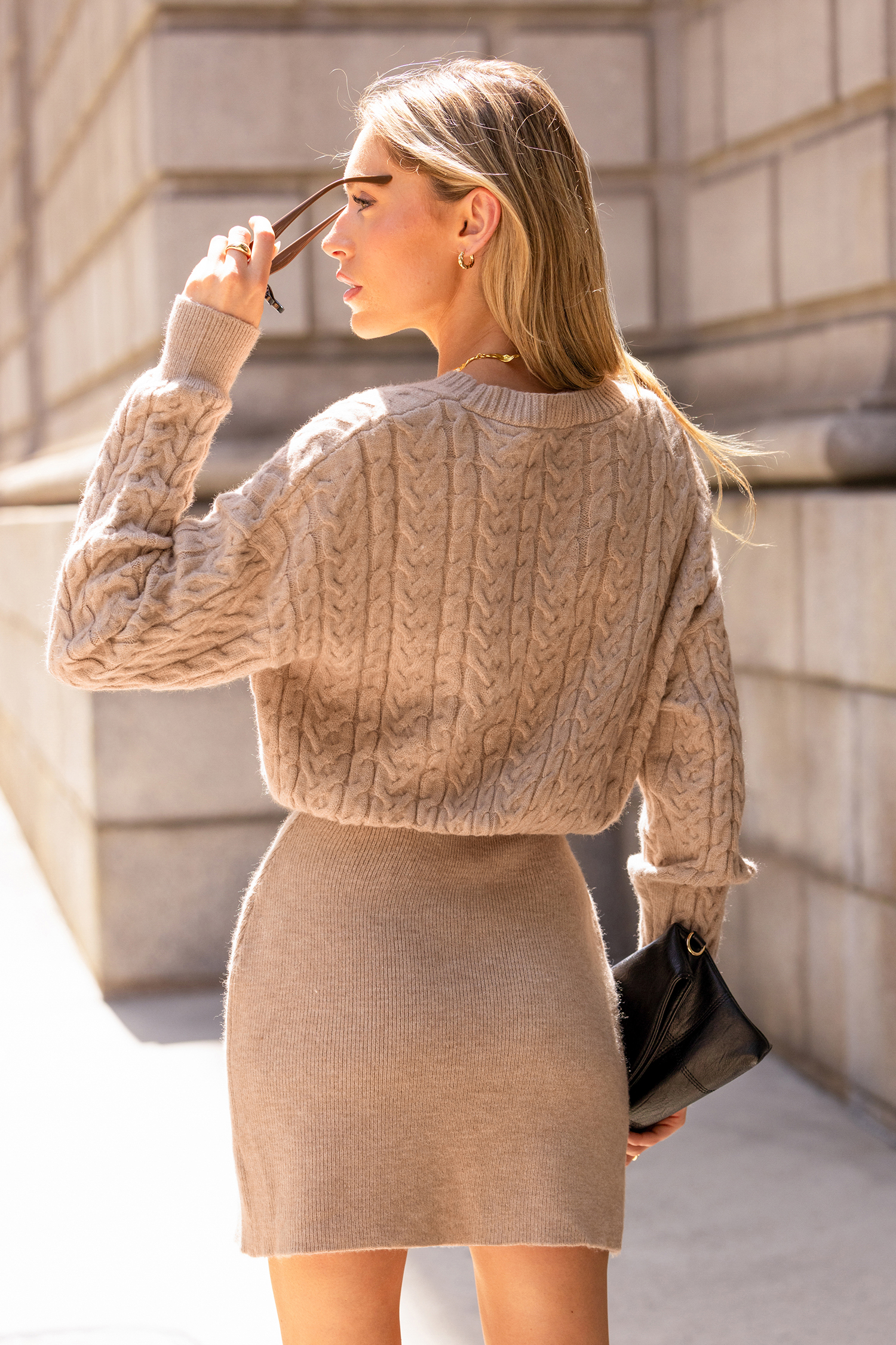 Cupshe Subtle Glow Beige Mini Sweater Dress In Brown
