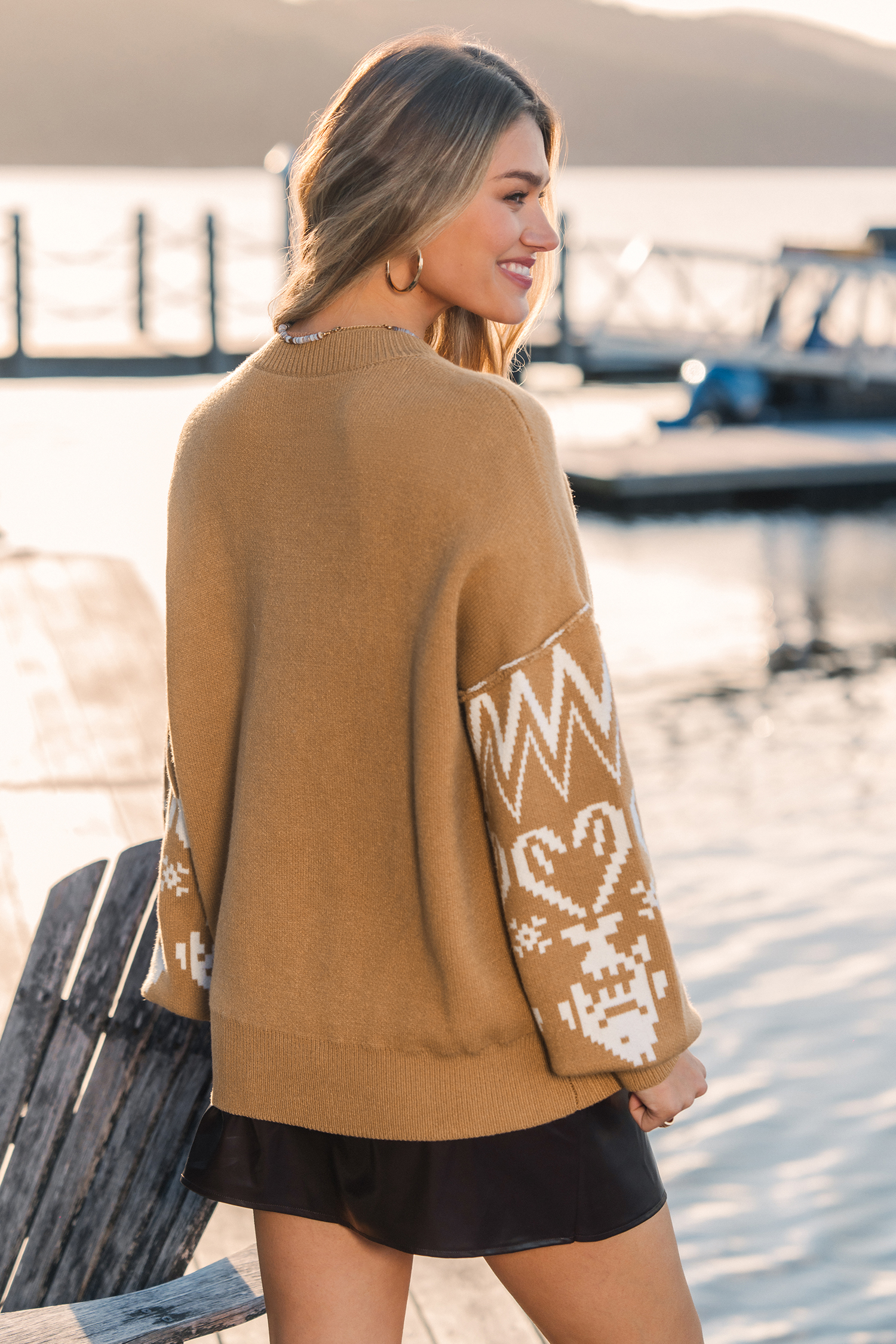 Cupshe Brown Round Neck Ribbed Knit Sweater In Brown