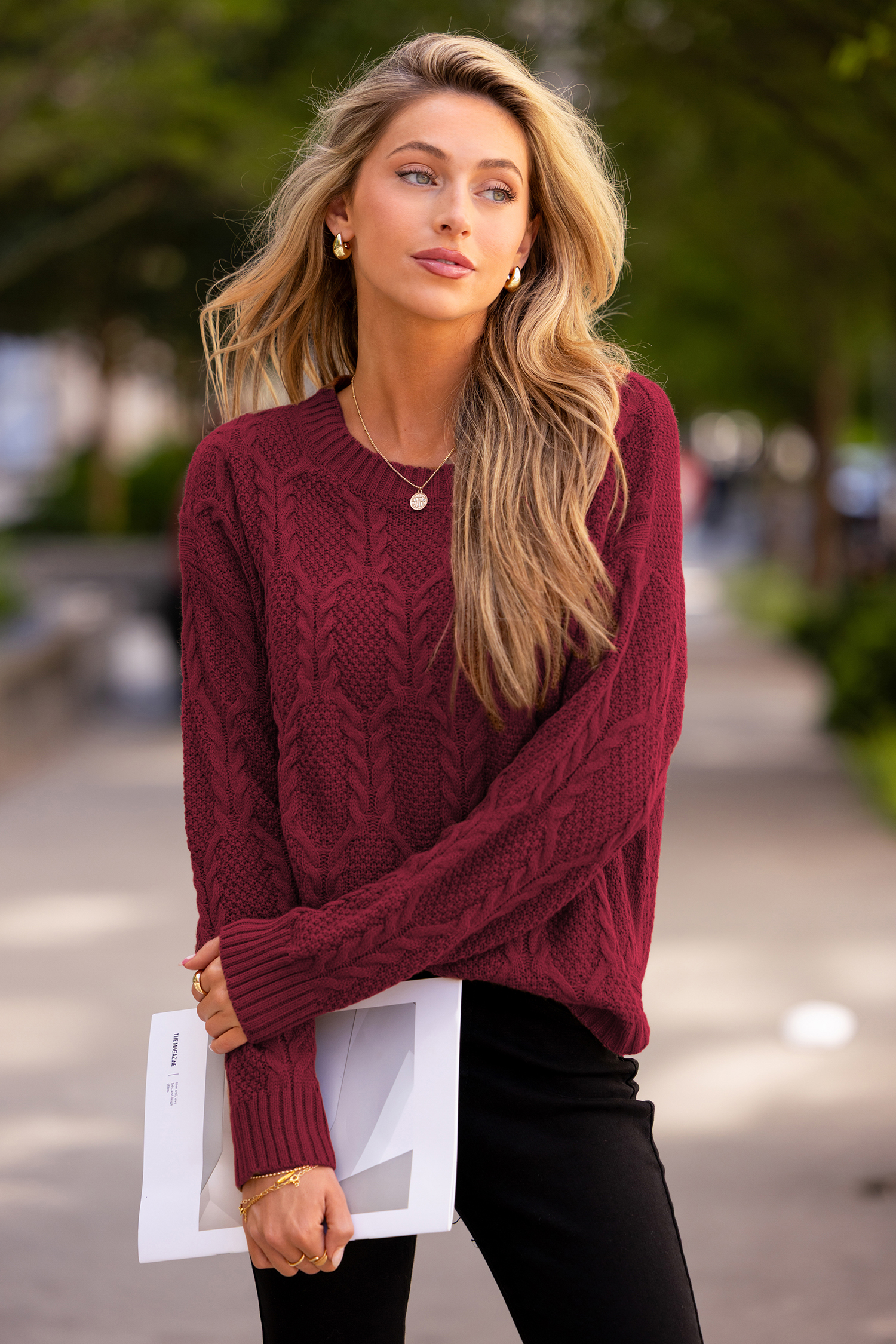 Pull rouge col rond manches longues
