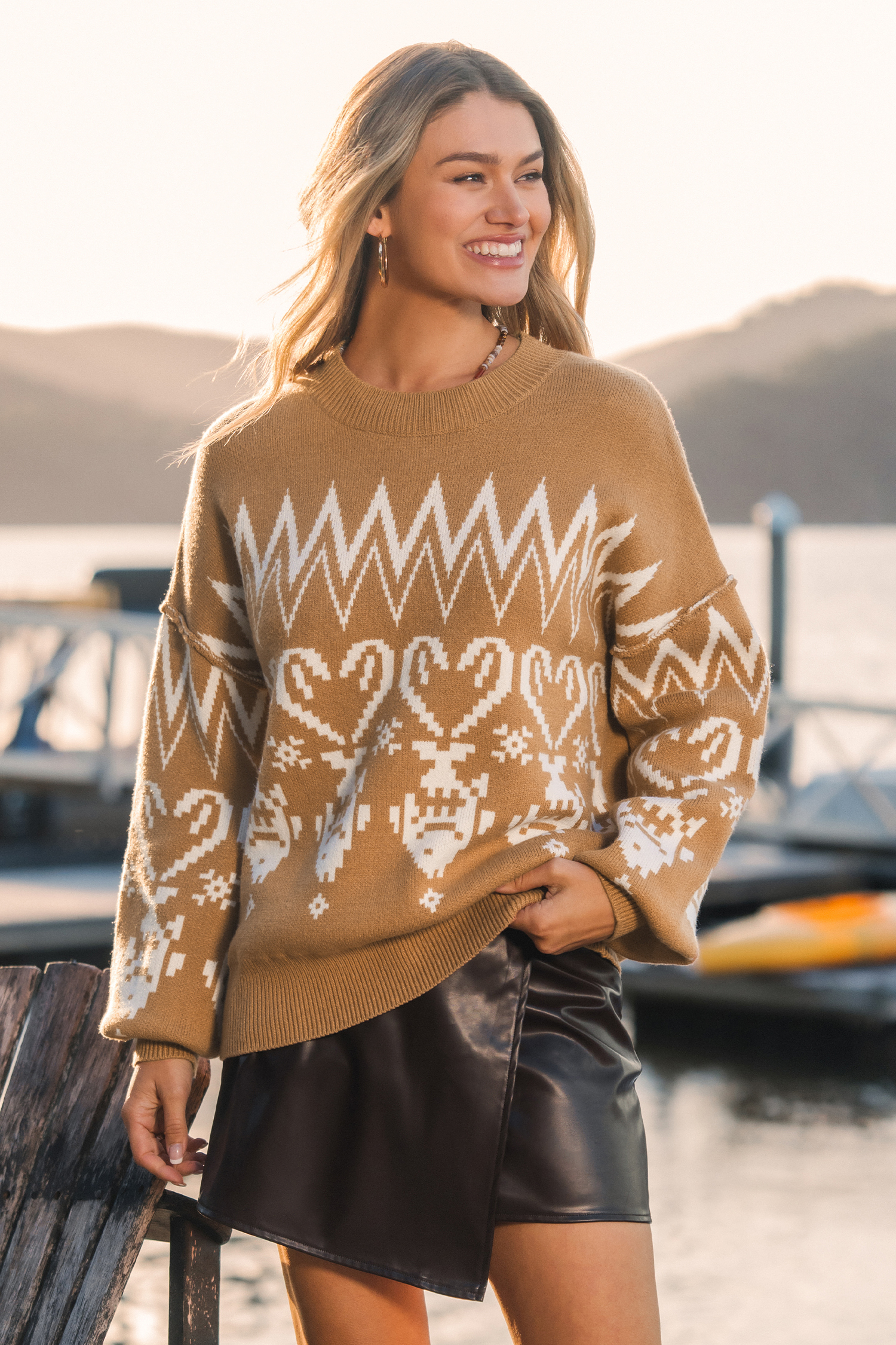 Cupshe Brown Round Neck Ribbed Knit Sweater In Brown