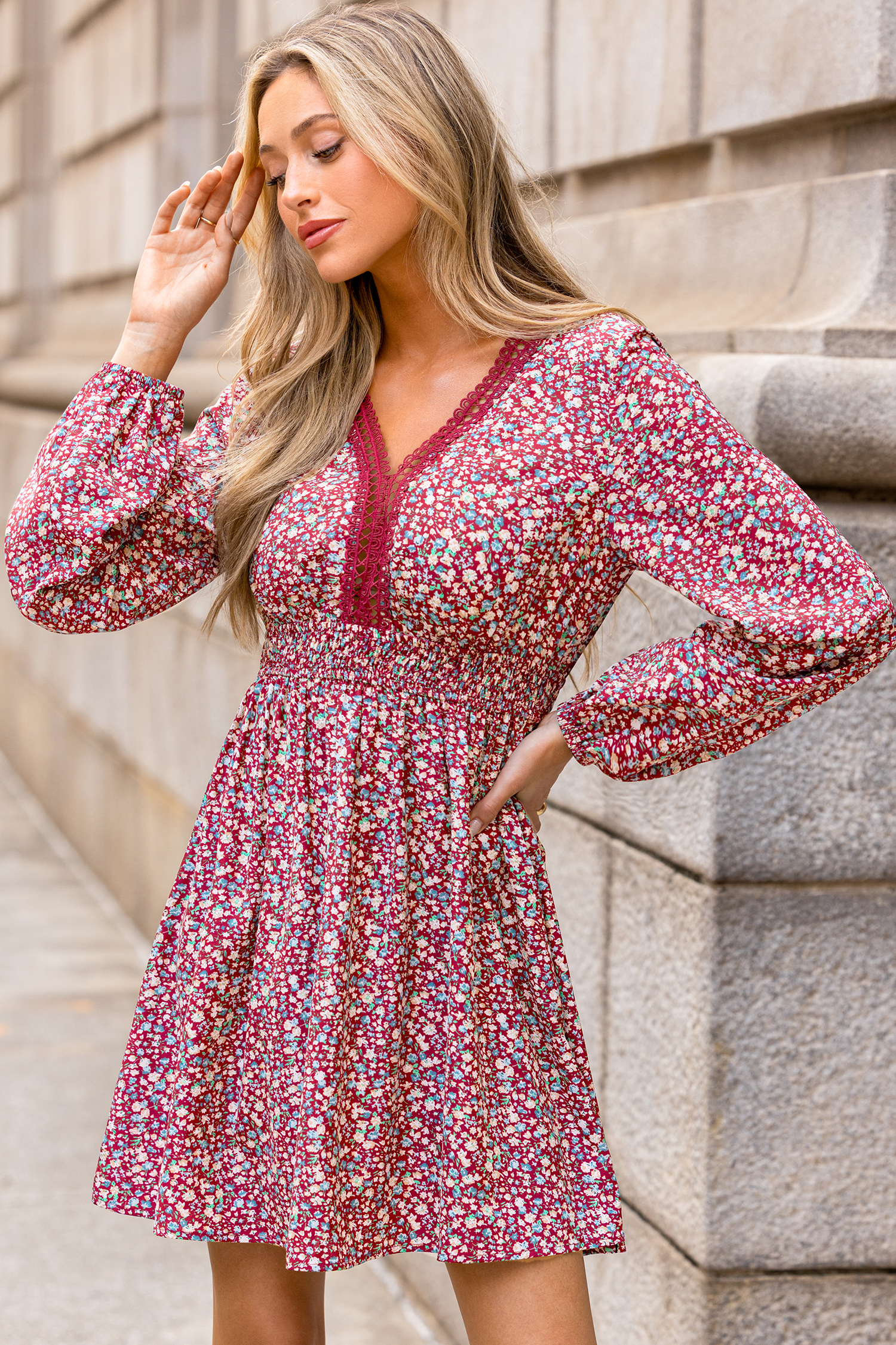 Cupshe Wander Way Floral Mini Dress In Burgundy