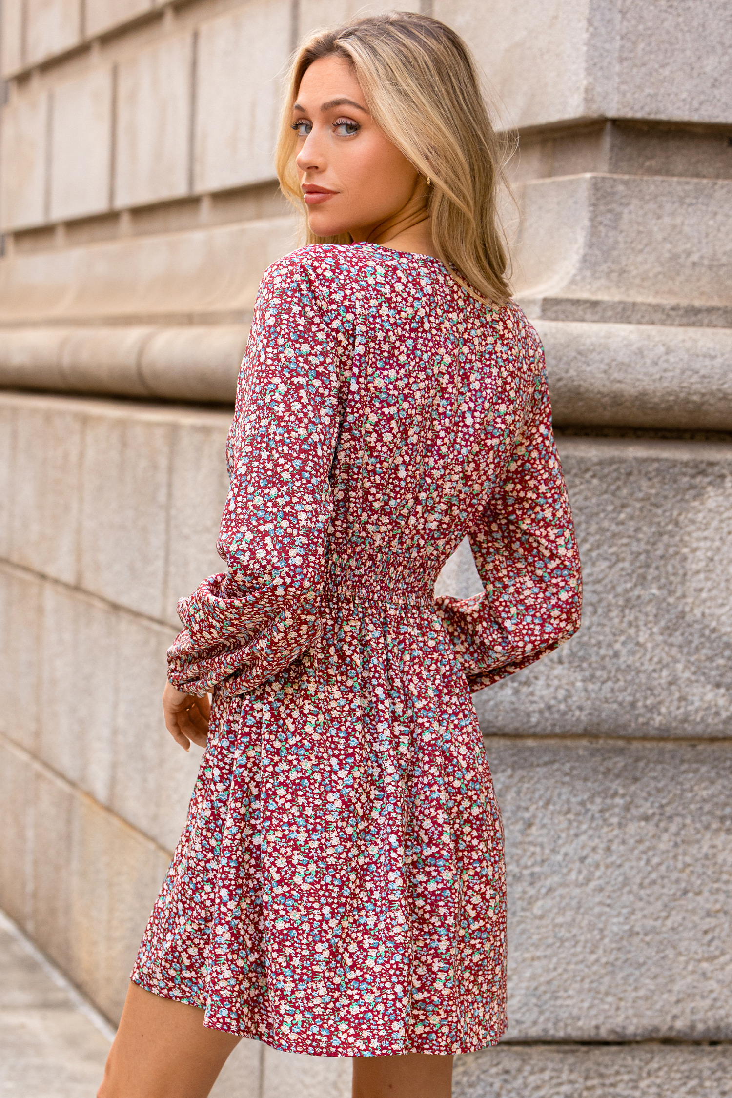Cupshe Wander Way Floral Mini Dress In Burgundy