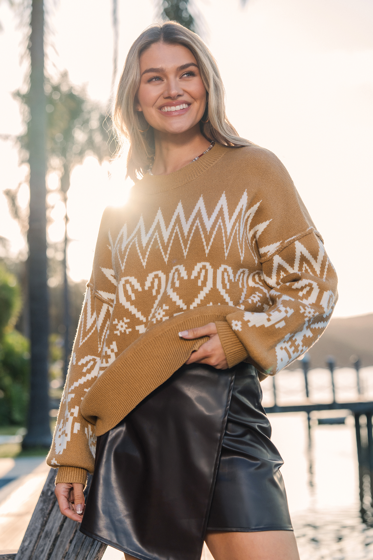 Cupshe Brown Round Neck Ribbed Knit Sweater In Brown