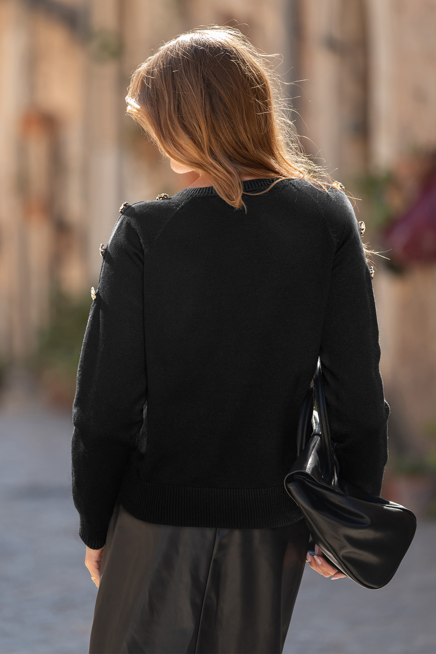 Cupshe Gilded Touch Black Sweater In Black