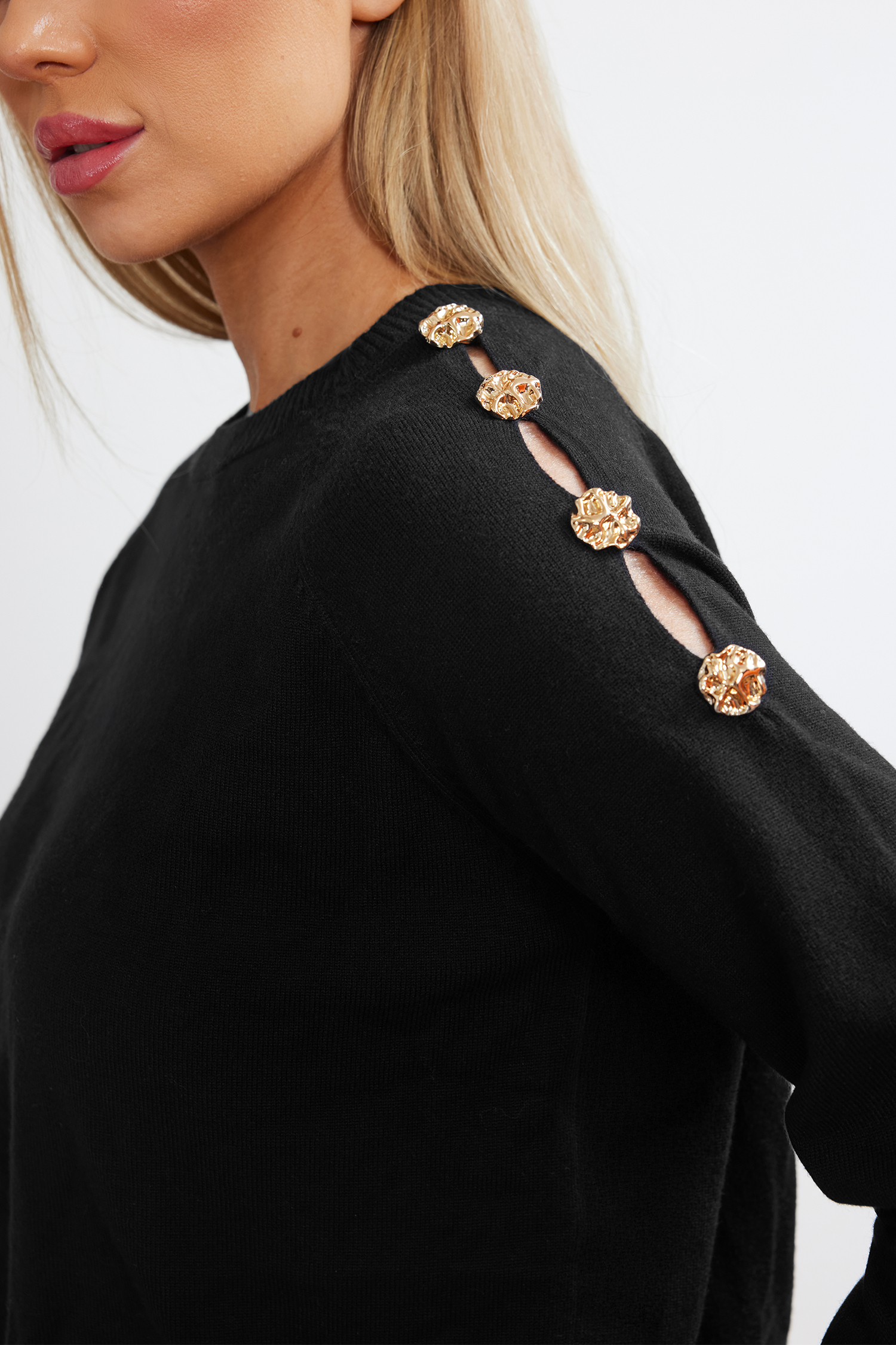 Cupshe Gilded Touch Black Sweater In Black