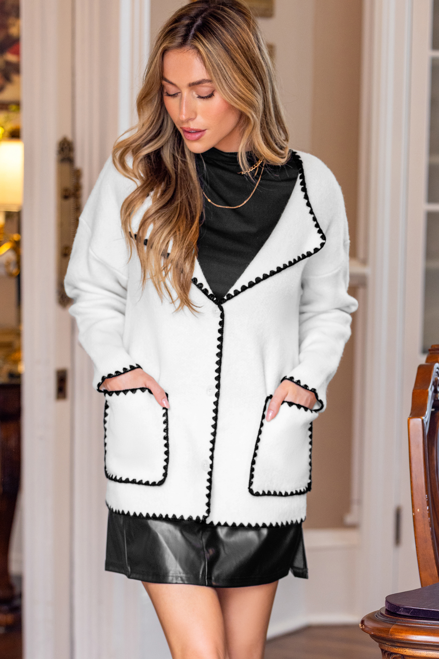 Cupshe Linework White Cardigan
