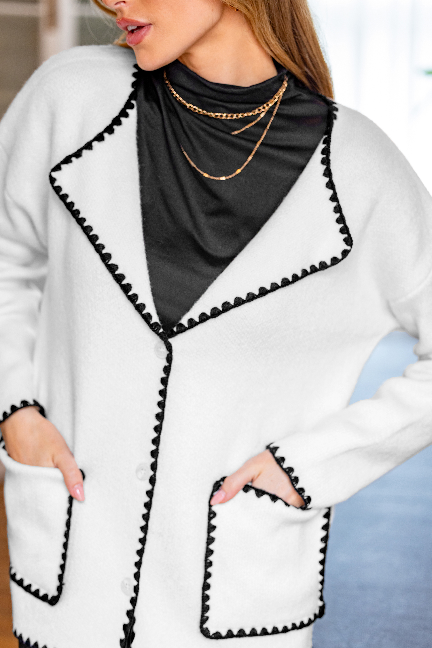 Cupshe Linework White Cardigan