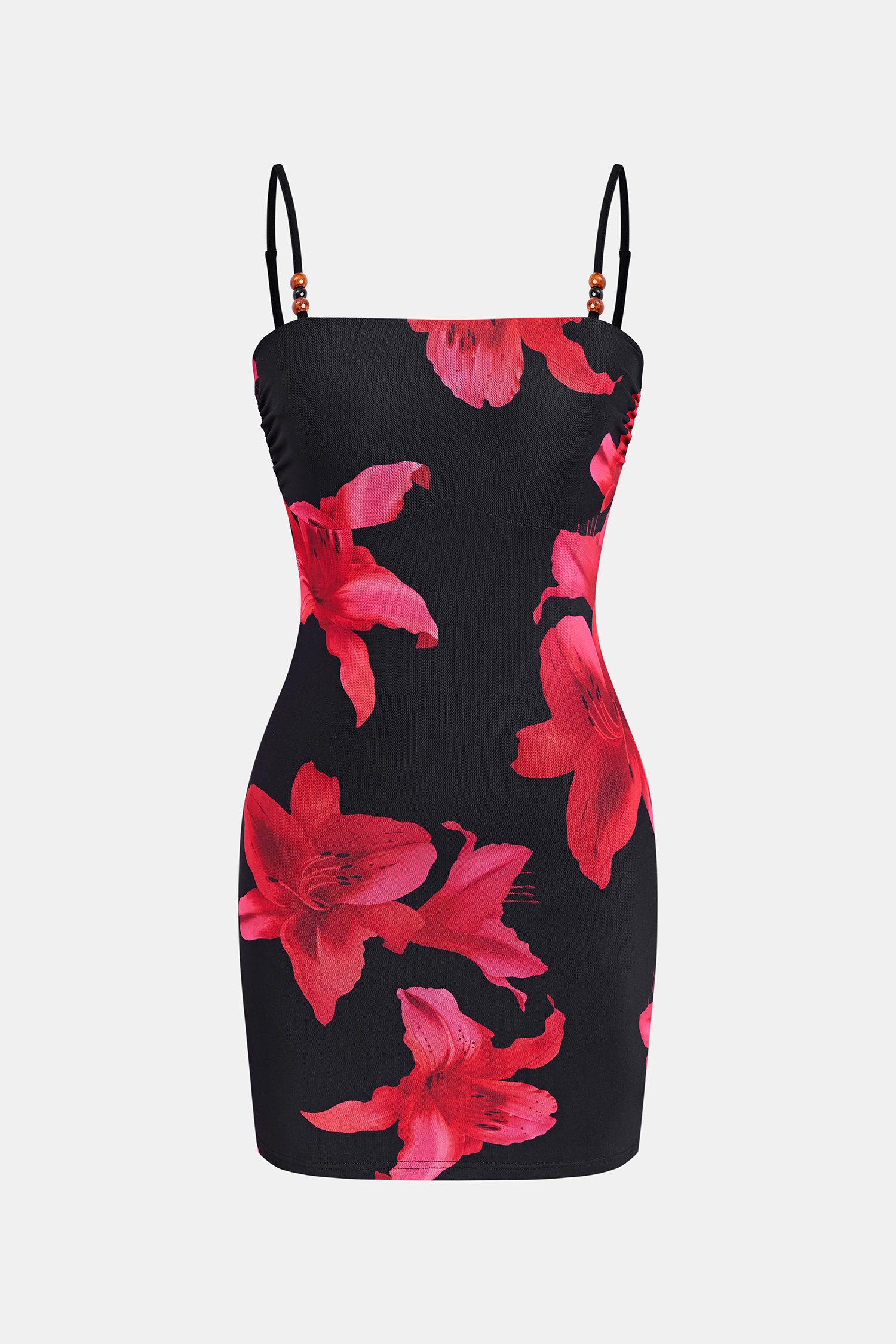 Robe courte florale col carré sans manches