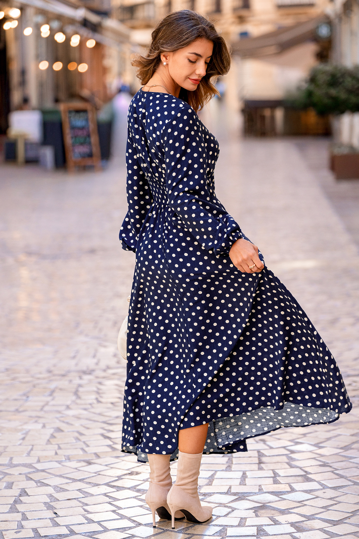 Cupshe Over Coffee Polka Dot Maxi Dress In Blue
