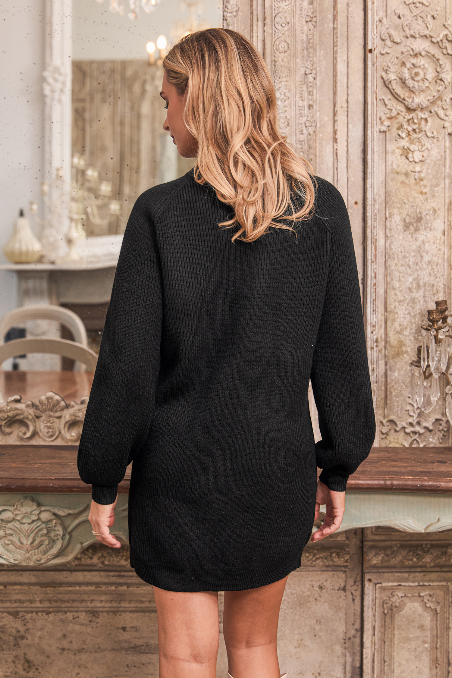 Cupshe Midnight Sparkle Black Sweater Dress In Black