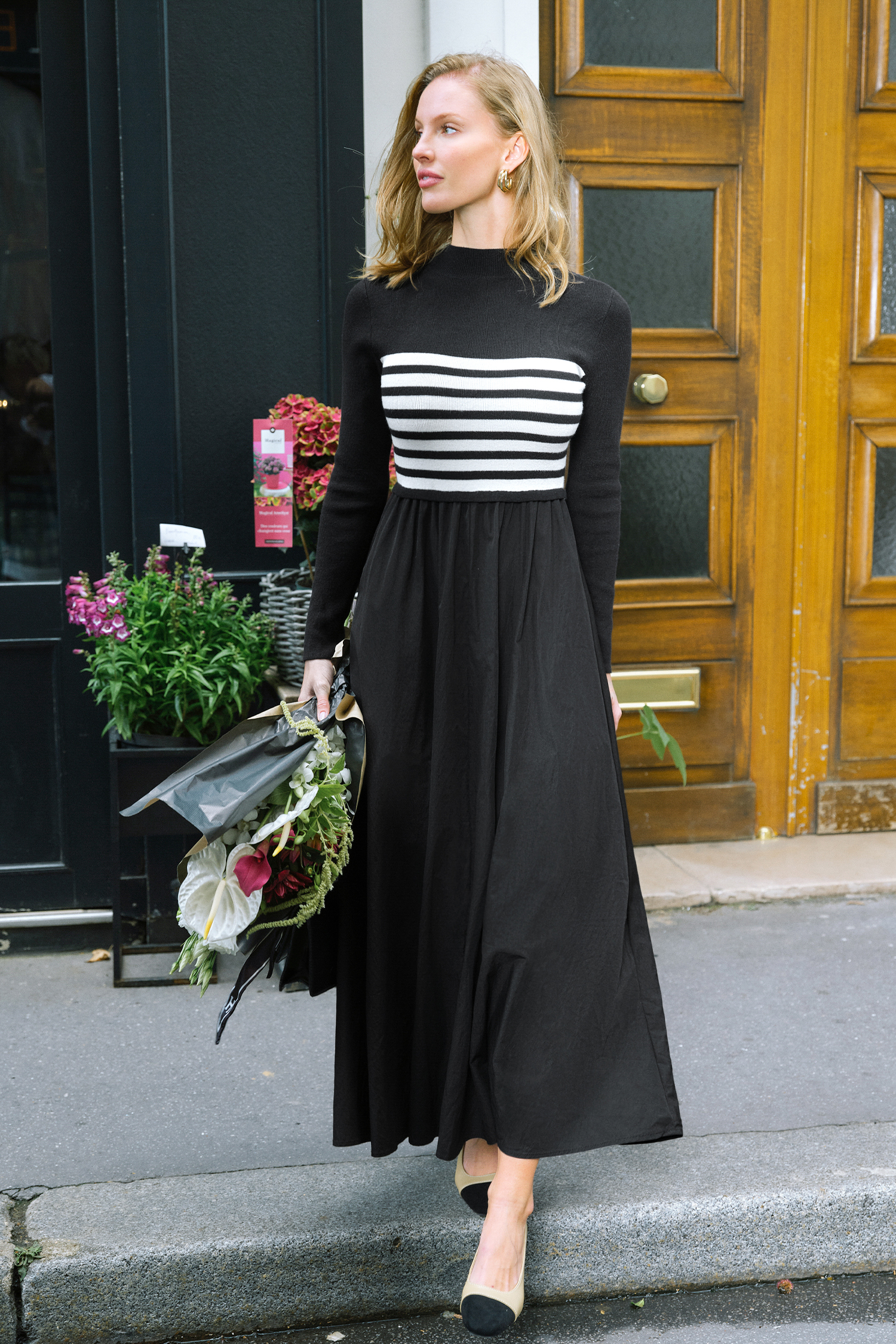 Cupshe City Muse Striped Sweater Dress In Black