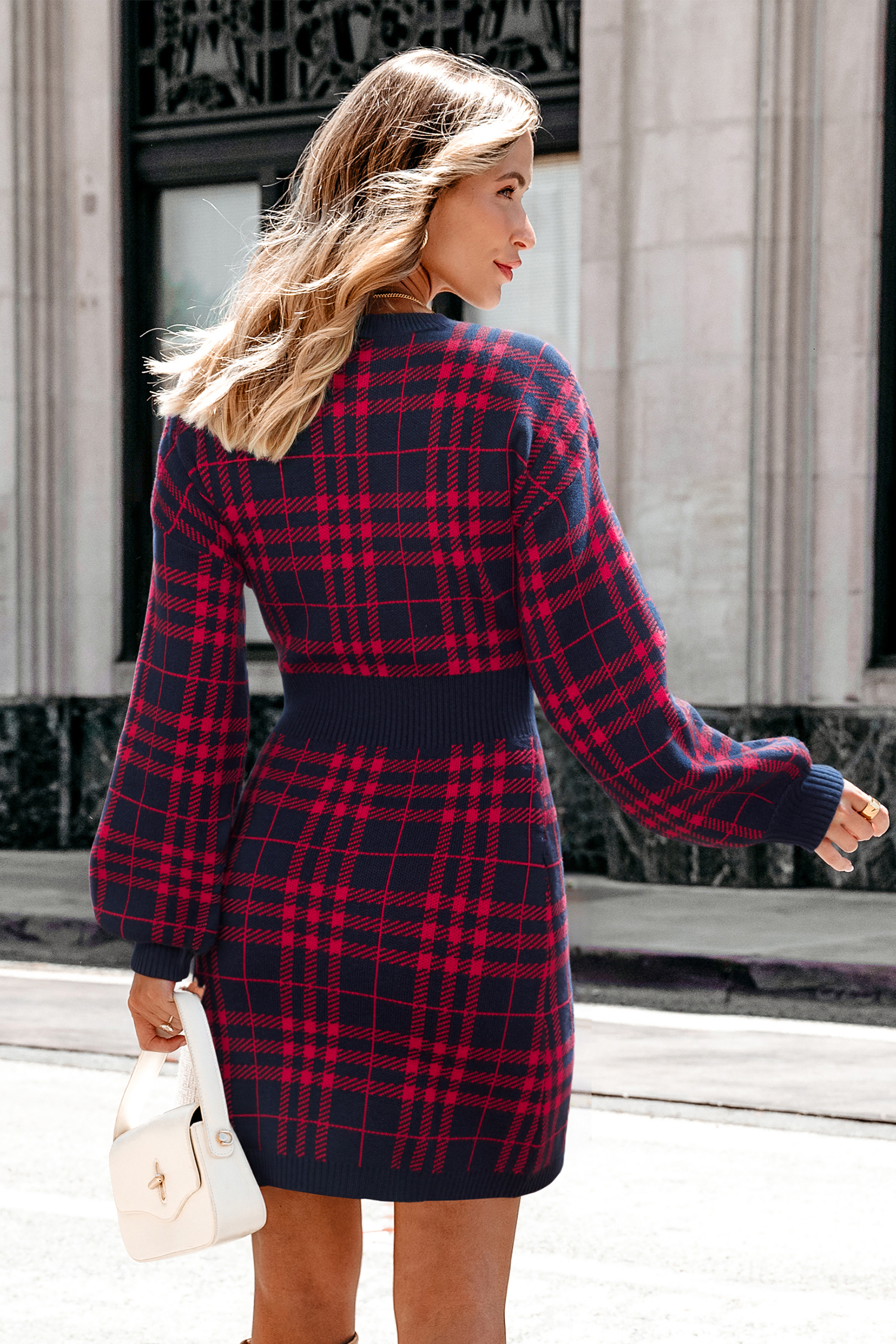 Cupshe Snug & Sweet Plaid Sweater Dress In Blue