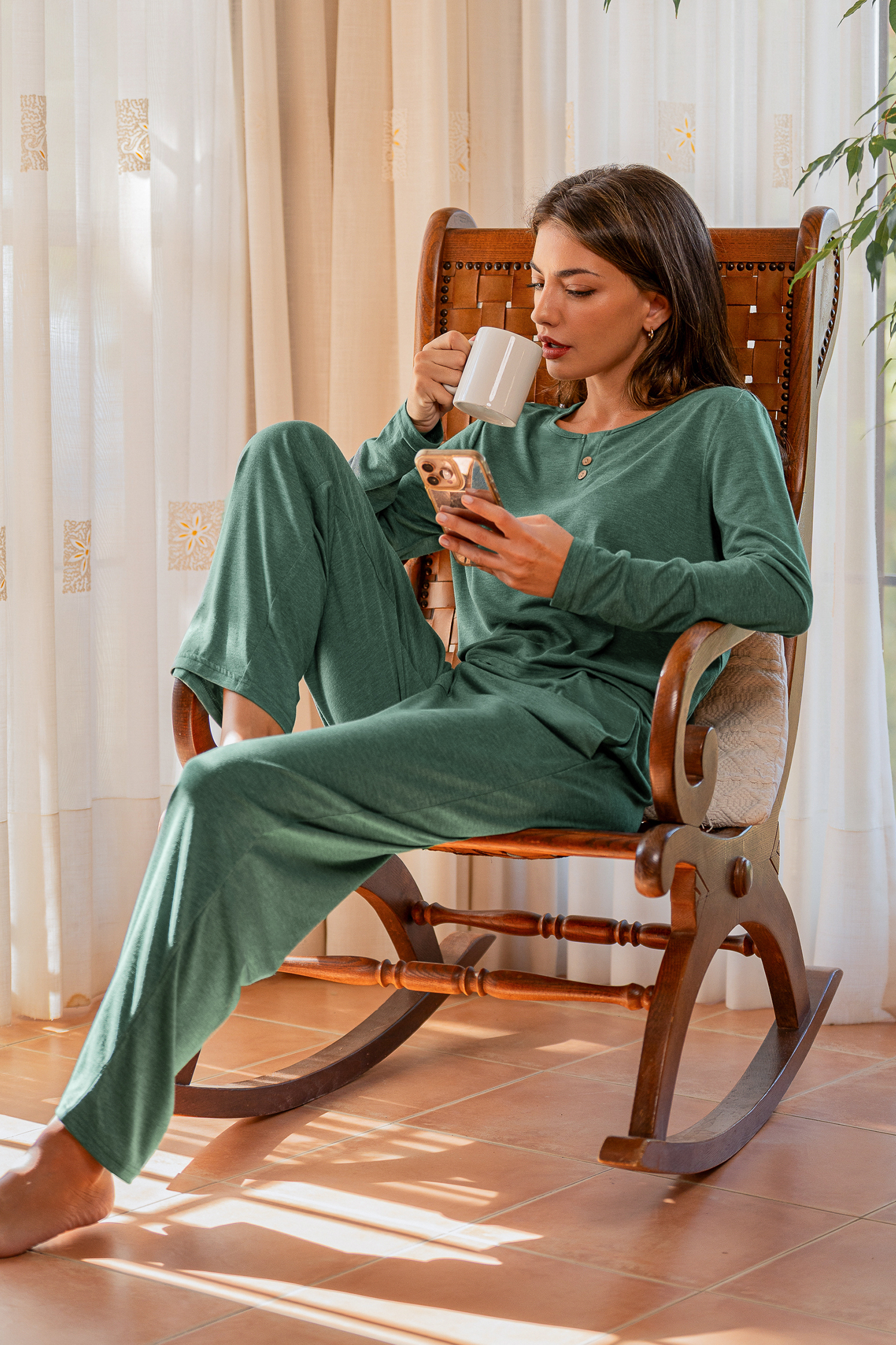 Ensemble de pyjama vert pantalon droit