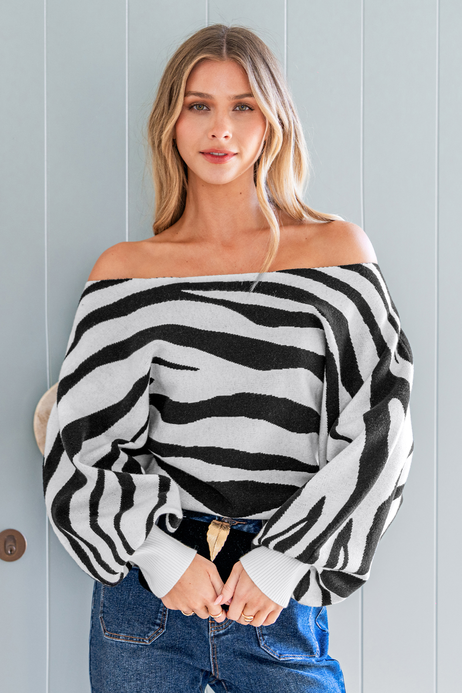 Cupshe Stripes & Vibes Animal Print Sweater In Black